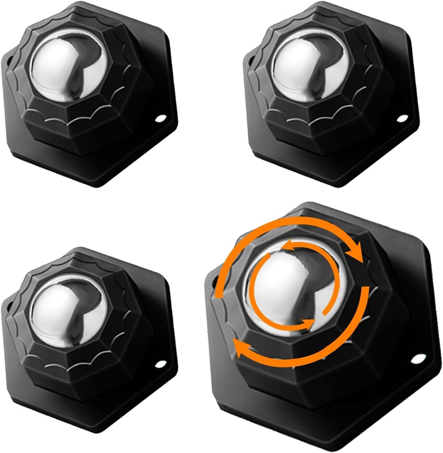Caster Wheels For Storage Boxes, 4 Pack Self Adhesive Mini Castor 360 Degree Swivel Stick On Roller, Small Ball for Bins, Organisers, Drawers, Black