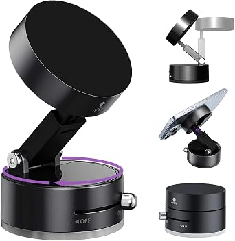Vacuum Magnetic Phone Holder,Foldable Magnetic Suction Phone Mount,360 Rotation Car Phone Holder,Cell Phones Car Accessories,Hands-Free Phone Holders Suitable to Mirror,Gym,Kitchen Black