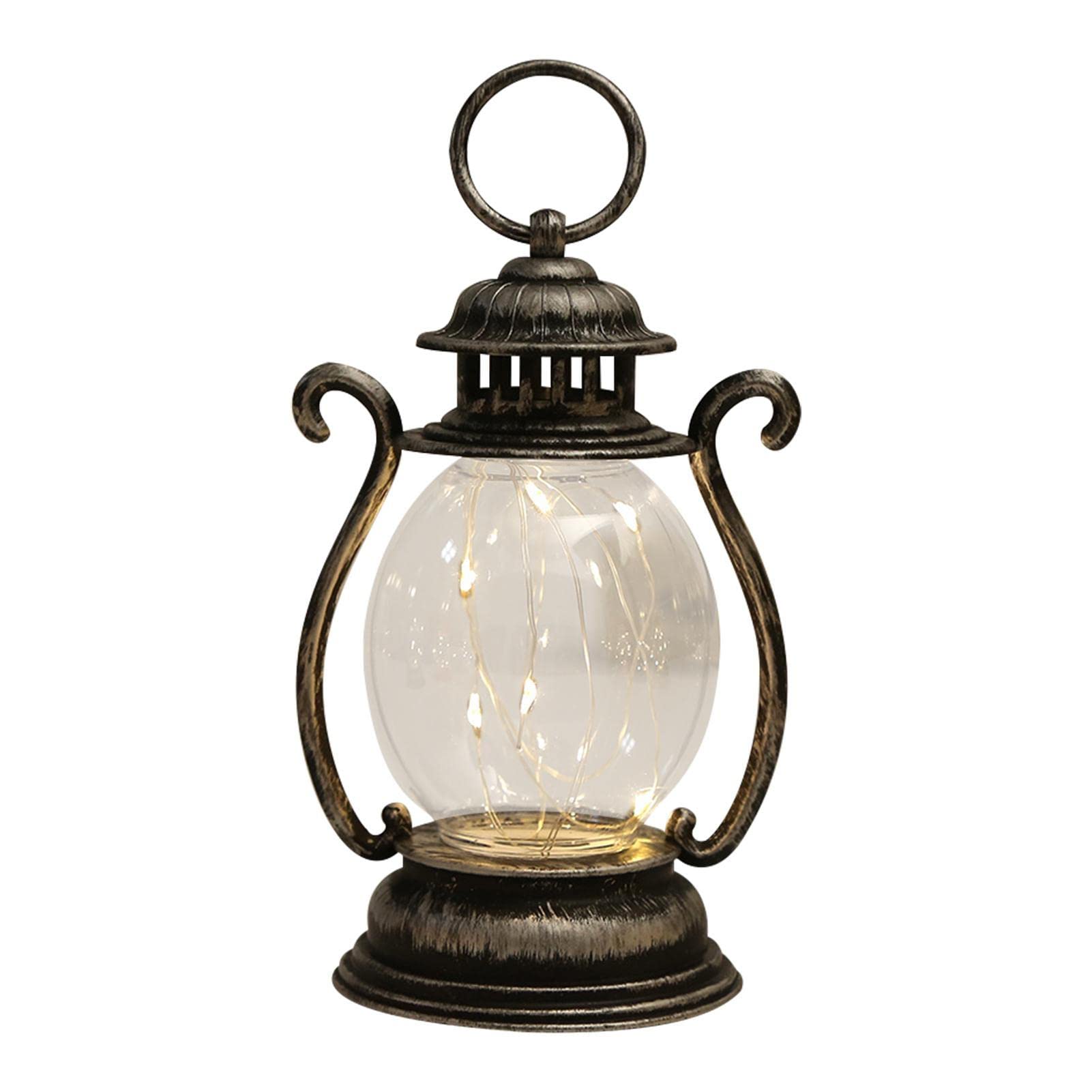Monozoz LED Vintage Lantern, LED Storm Lamp, Old Fashioned Nightstand Lamps, Battery Powered Lantern for, Halloween, Outdoor Hiking Camping Lantern, 16.2cm