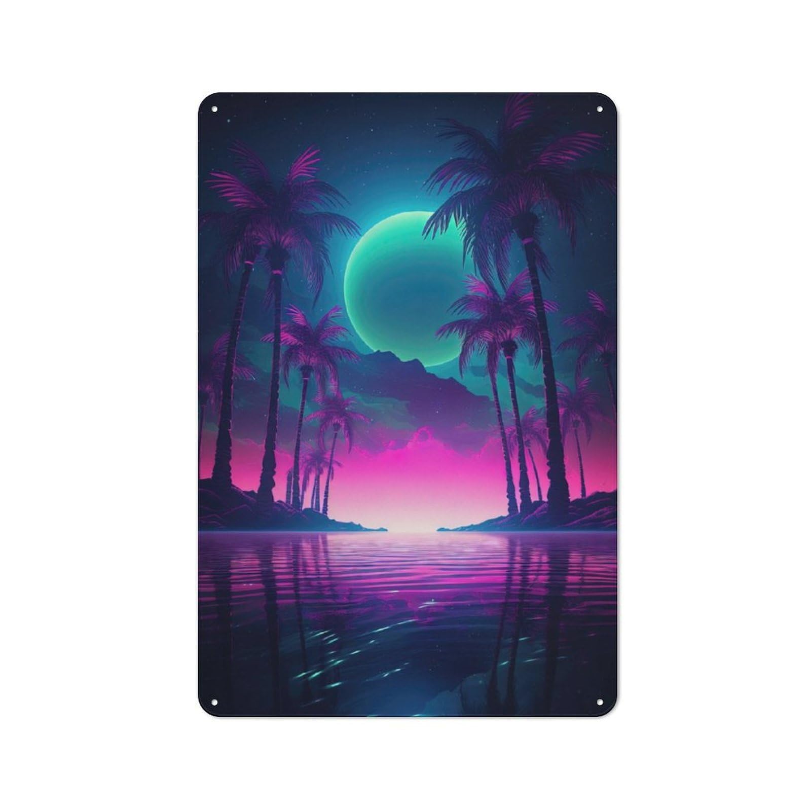 Junmoney Retro Synthwave Oasis Metal Plaque 30X20cm With For Garage Wall, Retro Decor, For Themed Interiors In Garages And Workshops