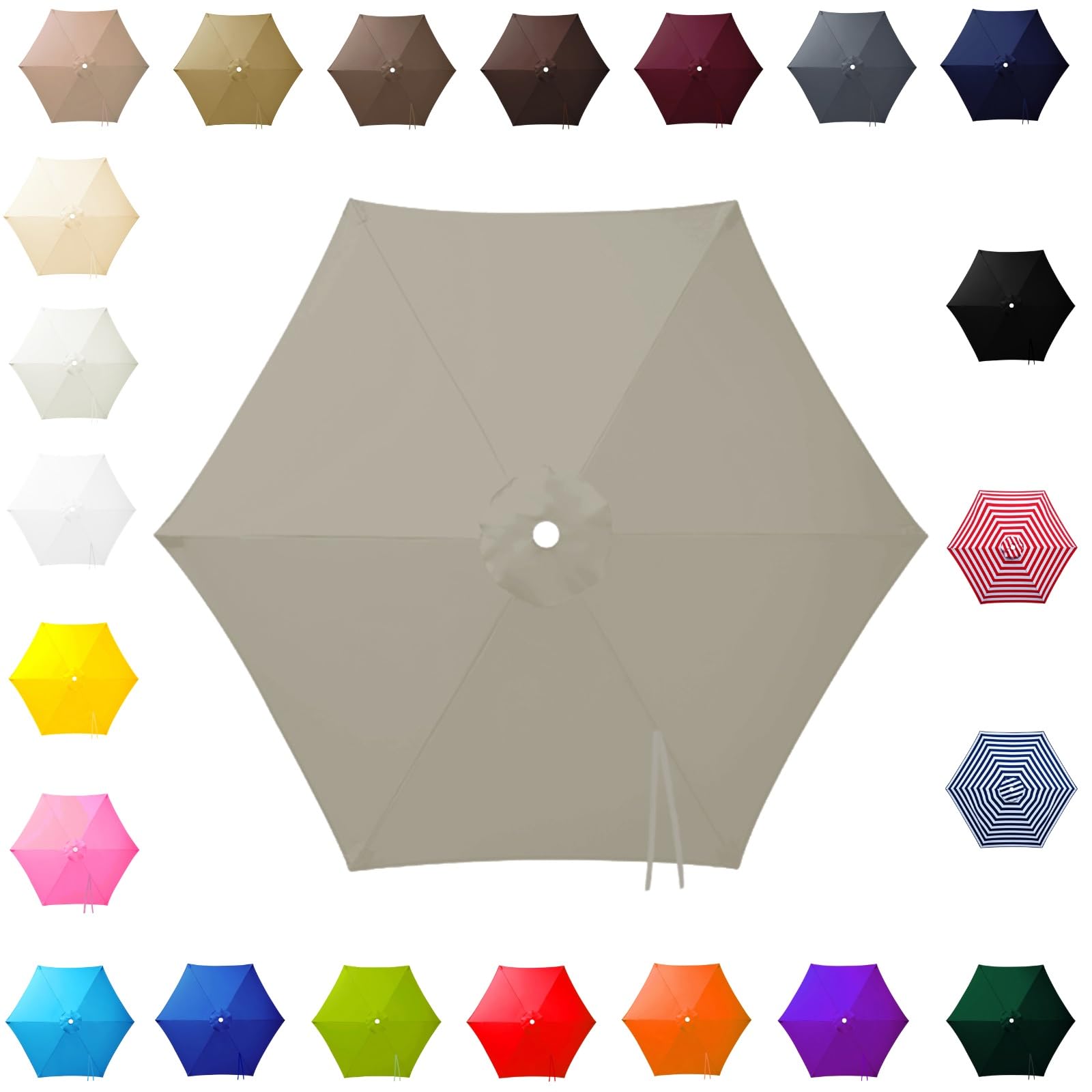 3.0m Replacement Parasol Canopy for 6 Arms, 2m-3m Patio Umbrella Cloth, Waterproof Outdoor Garden Canopy, Beach Parasols Covers, Fabric Sun Shade Top Only, for Pool Lawn(Light Gray,2.50m/7.5ft) โ image 1