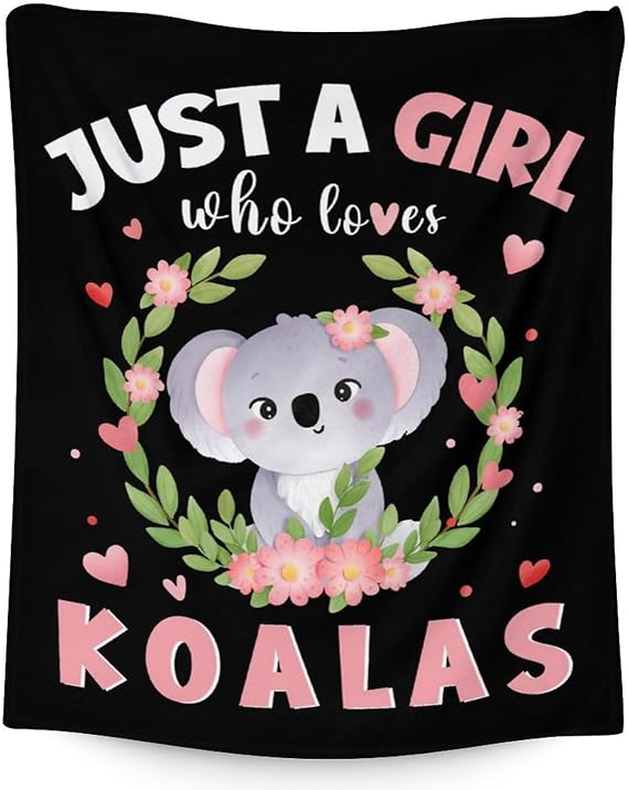 Koala Blanket Gifts - 60"x80" Cute Throw for Women, Girls - Black Soft Fuzzy Blankets for Bed, Couch & Living Room