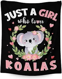 Koala Blanket Gifts - 60"x80" Cute Throw for Women, Girls - Black Soft Fuzzy Blankets for Bed, Couch & Living Room