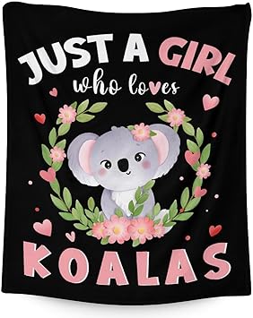 Koala Blanket Gifts - 60"x80" Cute Throw for Women, Girls - Black Soft Fuzzy Blankets for Bed, Couch & Living Room