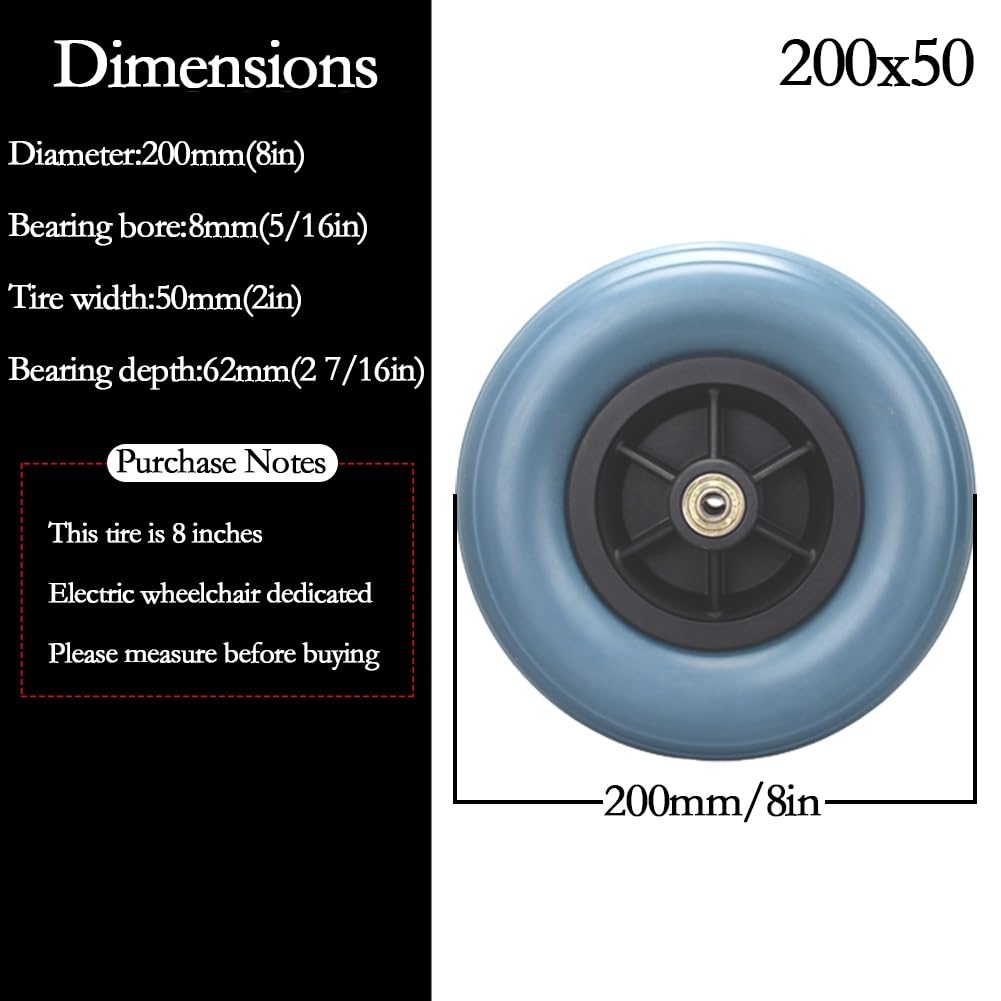 SOYDAN 8 Inch Front Wheelchair Wheel (Pair), Wear-Resistant PVC Tires, Wheelchair Replacement Wheels, (200x50) Solid Front Wheel for Electric Wheelchair