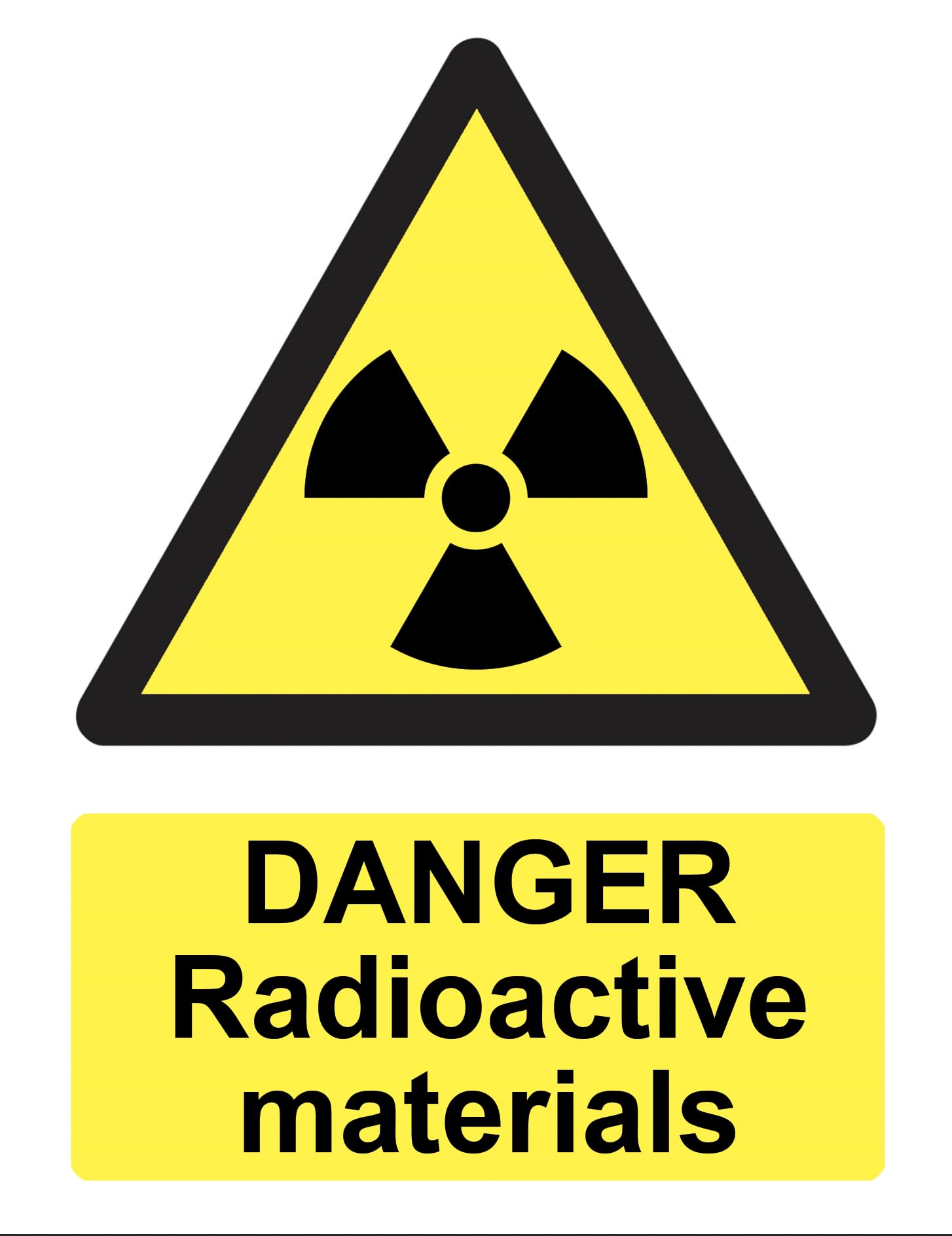 Danger Radioactive Materials Sign Adhesive Sticker 160mm x 125mm
