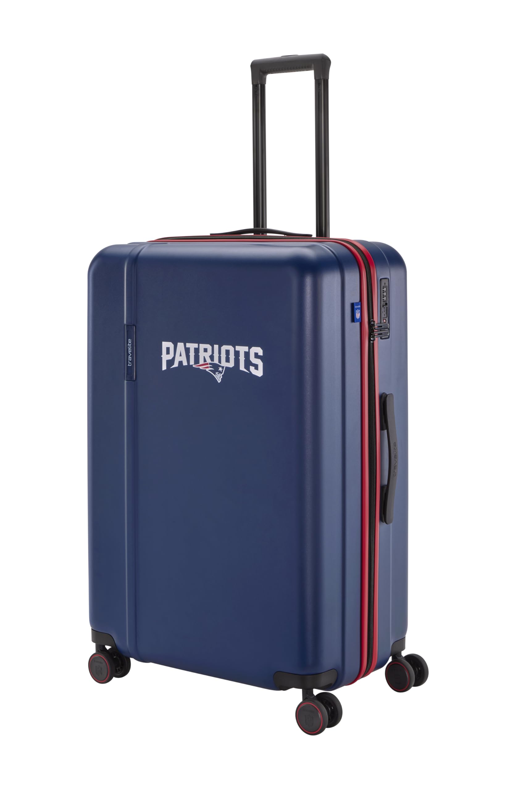 Travelite NFL Walizka podróżna z twardą obudową, New England Patriots, rozmiar L, duża walizka podróżna z zamkiem TSA, wózek ABS z 4 podwójnymi kółkami, 51 x 76 x 30,5 cm, 4,4 kg, 103 l