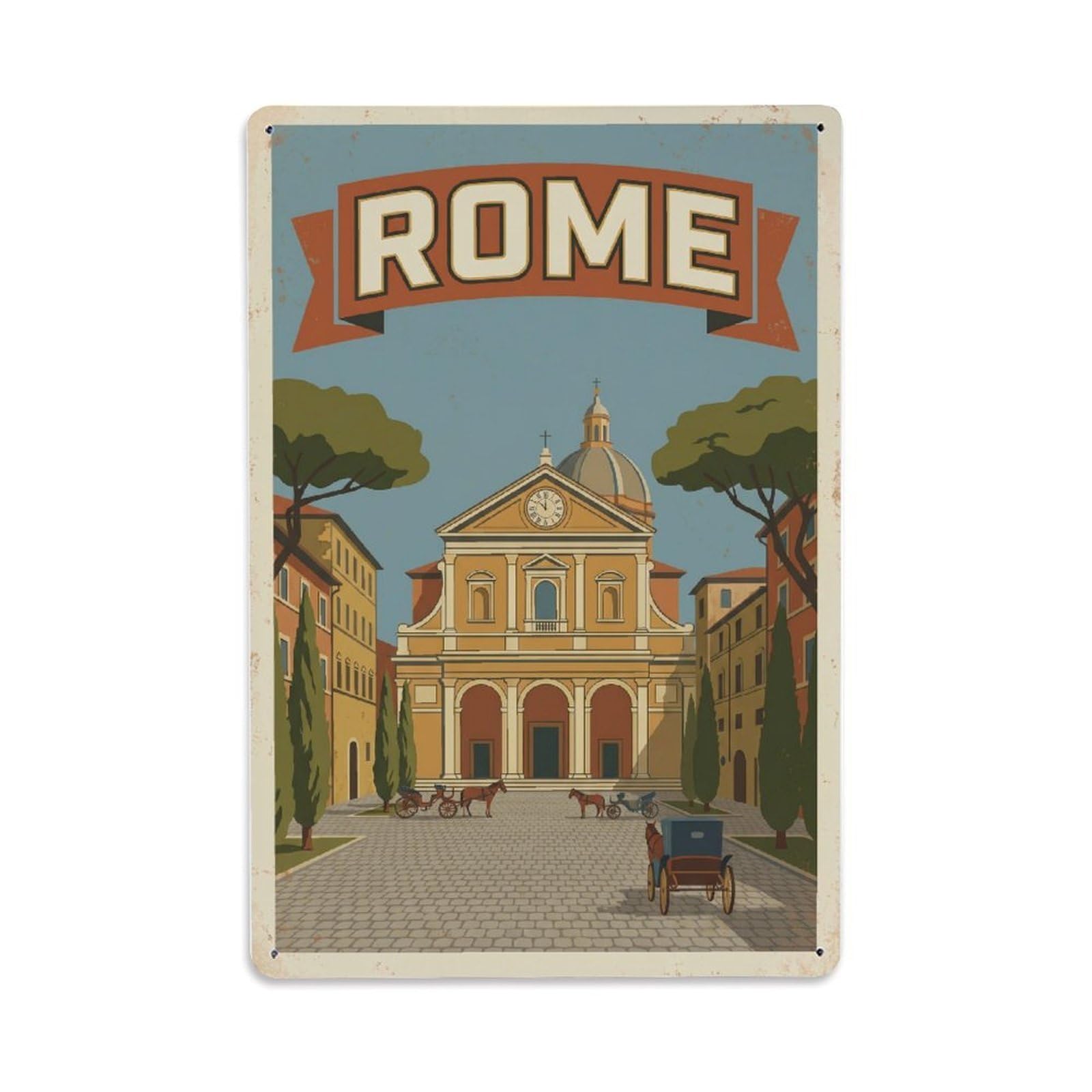 Vintage Travel Rome Piazza Santi Apostoli Renaissance Square Rusted Italy Metal Tin Sign Plaque Wall Decor for Cafe, Club Bar, Office, Home Garden Metal Poster 8x12Inch