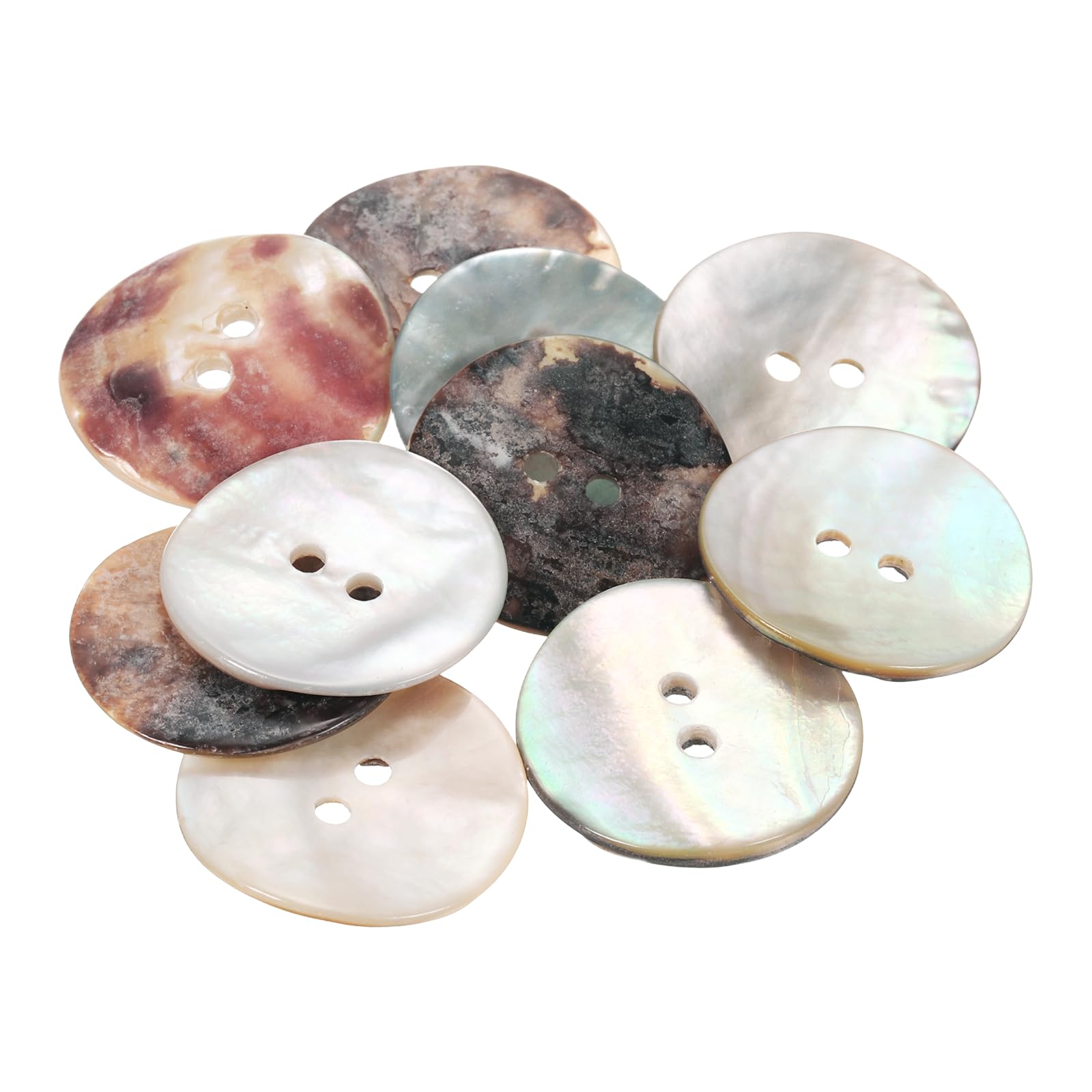 sourcing map 10pcs Pearl Shell Buttons 1" (25mm) 2 Hole Round Shell Sewing Button Natural for Cloth Craft Shirt DIY
