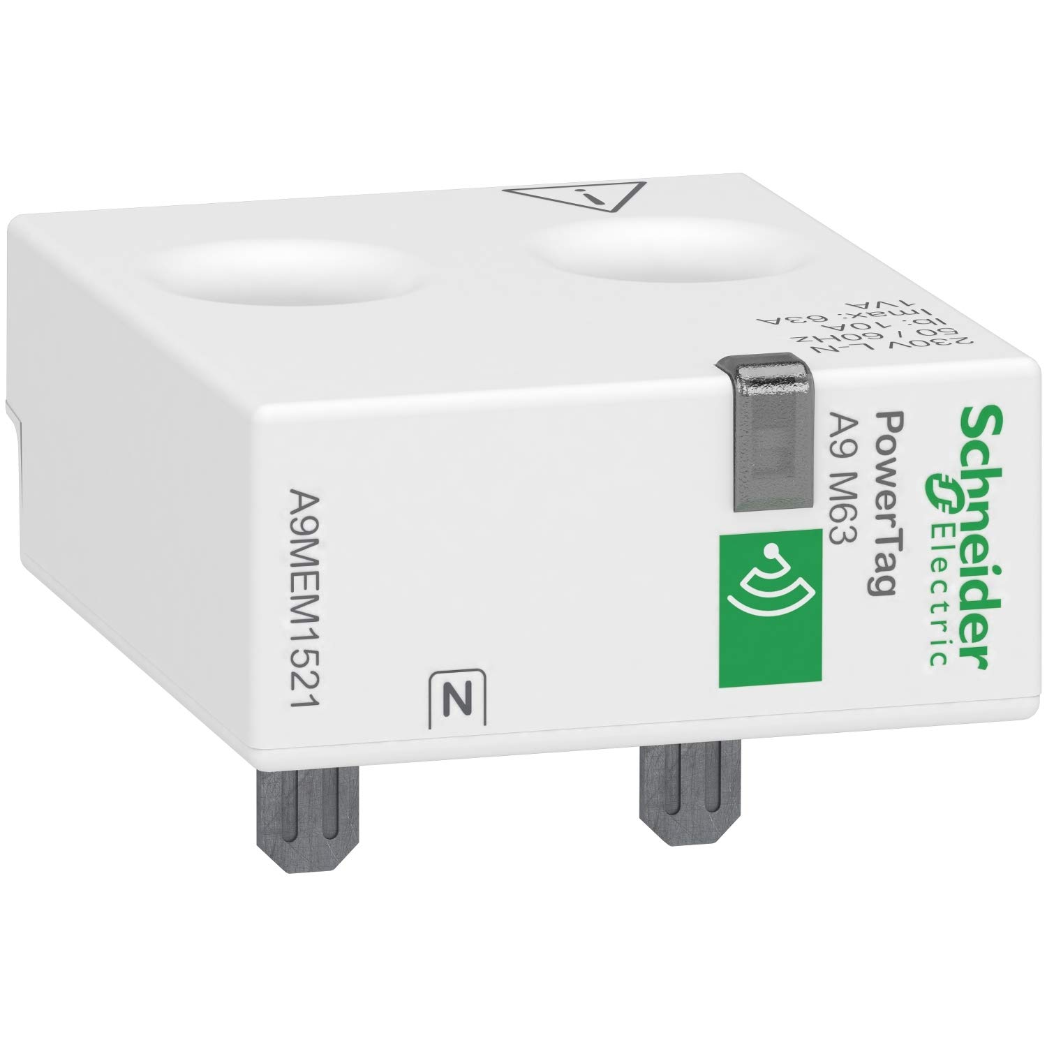 Schneider Electric A9MEM1521 Acti 9 Sensor de Energía, PowerTag 1P+N Superior, Máx. 63A, 43mm x 36mm x 16.5mm, Blanco