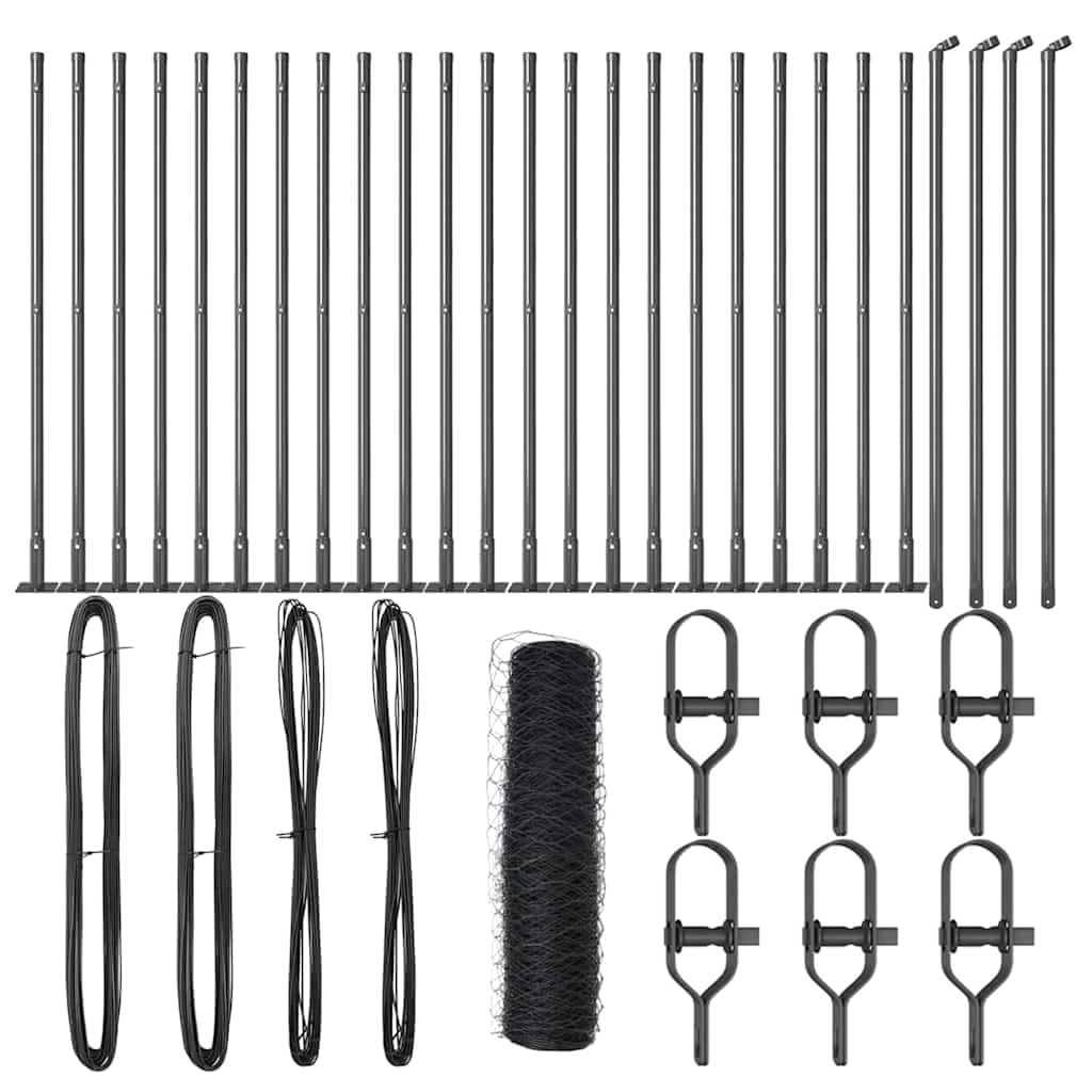 Heavy Duty Fence Post Grey Steel PVC 50x0.8m 36mm Mesh Outdoor Garden Security Fencing Kit with Concrete Posts for Yard Terrace Barrier Rustproof