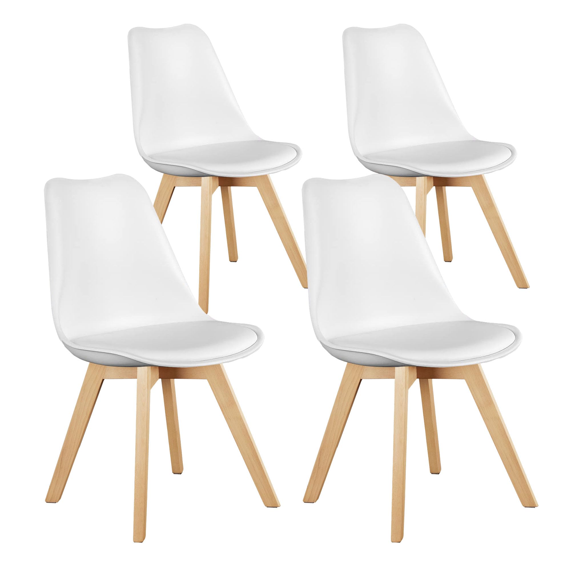 Sweetcrispy Dining Chairs Set of 4, Kitchen Room PU Leather Mid Century Modern Chairs, Upholstered Dining Desk Chairs with Wood Legs for Home Office, White