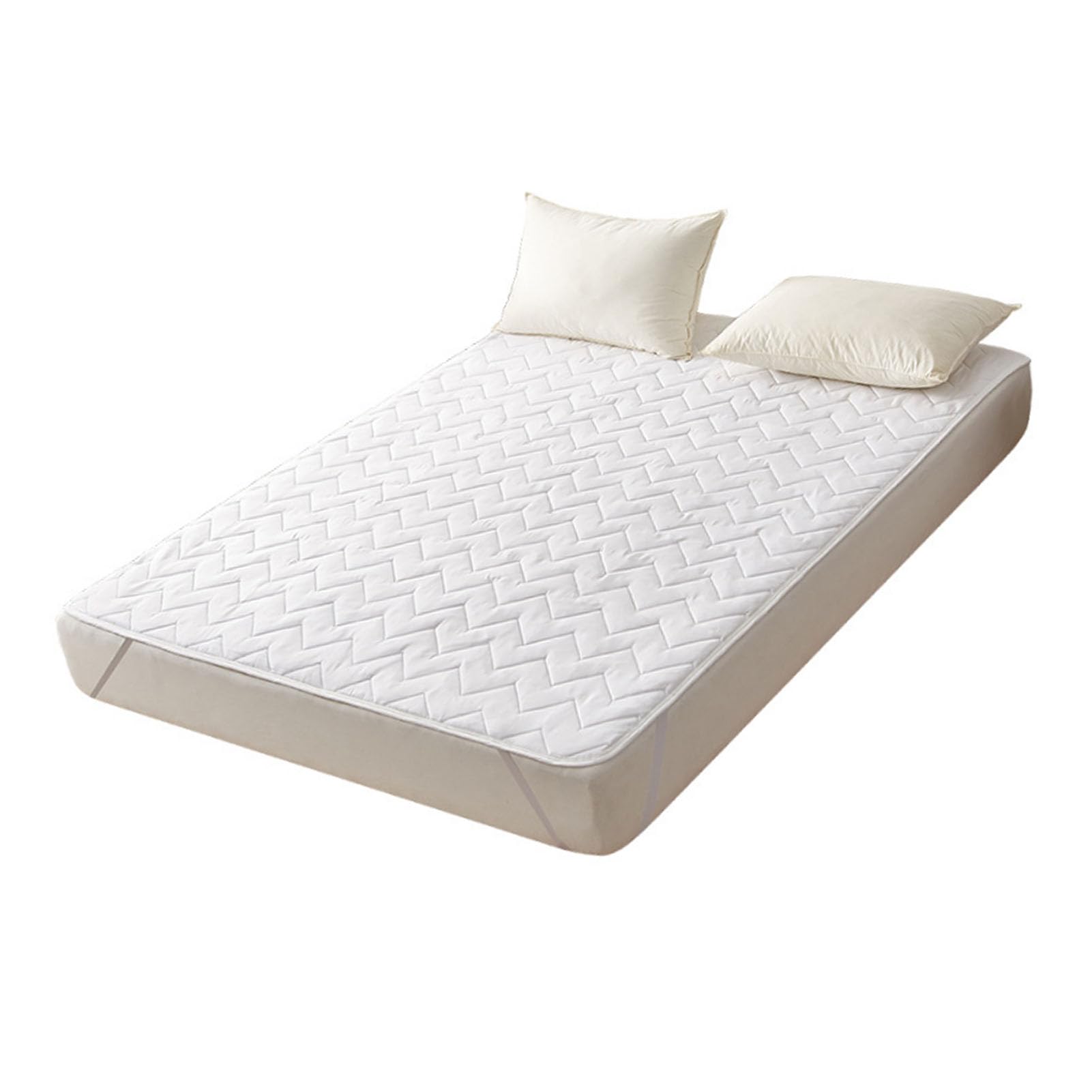 Zerodis Queen Size Mattress Topper Slip Soft Comfortable Breathable Easy Care Quilted Bed Pad for Home Hotel White