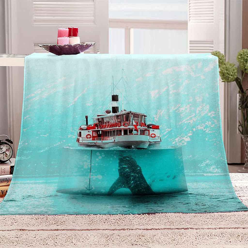 Couverture flanelle bleu océan 150x200cm douce pour canapé et lit