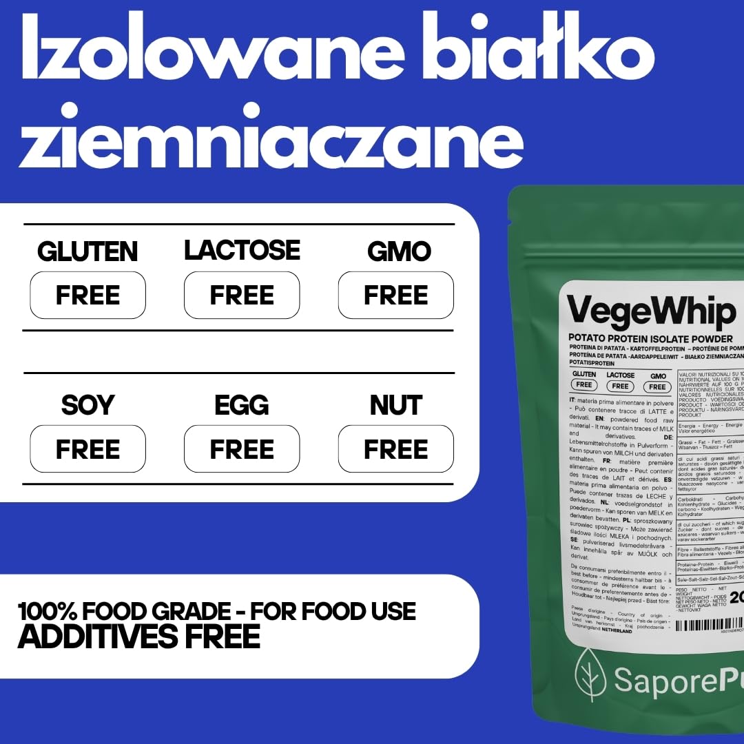 Białko ziemniaczane w proszku VEGEWHIP - 200 g - białko roślinne w proszku