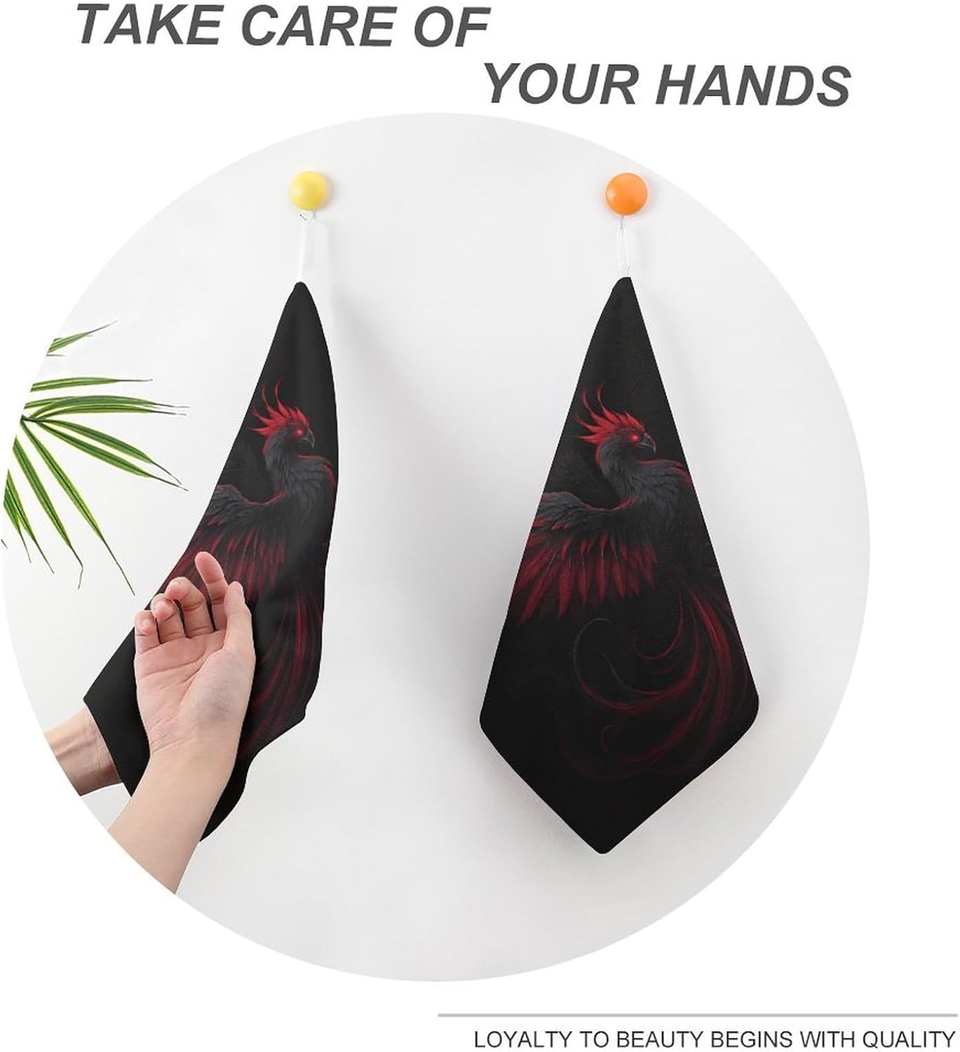 Black-Flying Phoenixes Hand Towels for Bathroom Handkerchief | Absorbent,with Hanging Loop,Kitchen Towels,for Home Hotel,Soft