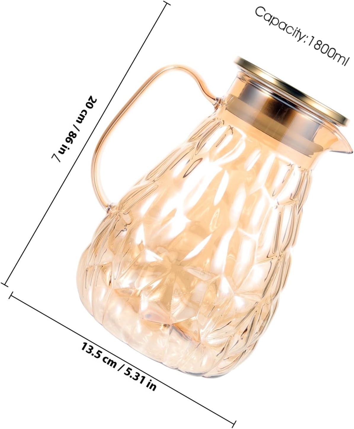 Large Capacity 1800Ml Glass Water Pitcher with Lid, Heat-Resistant Glass Cold Drink Jug for Home and Fridge Use, Gold Shell Design Beverage Serveware