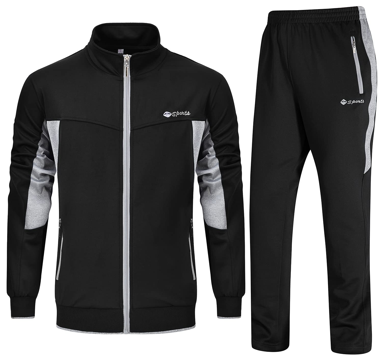 Mens Tracksuit Set Hooded Jacket Sweatsuits Jogging Tops Full Zip Joggers Sports Sweatsuit with 2 Pockets