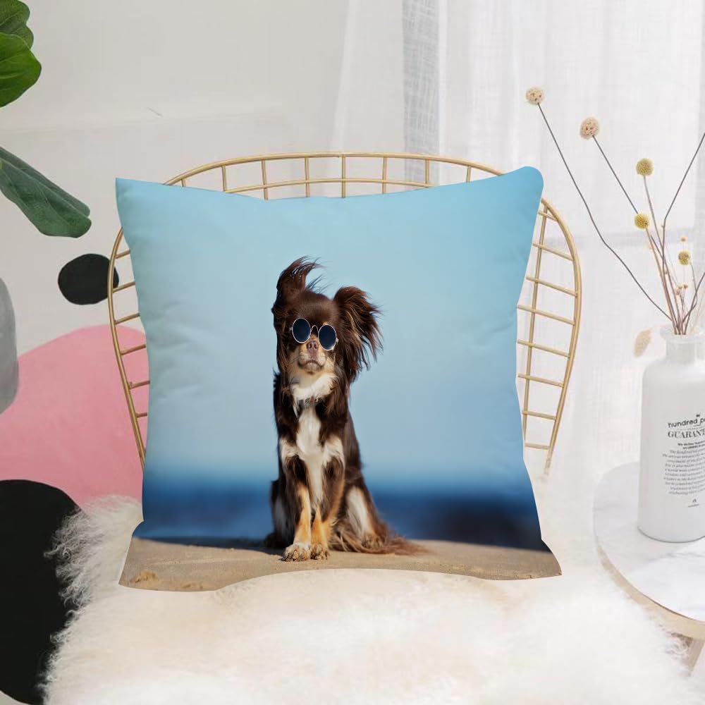 HYMSXW Cushion Cover,Throw Pillow Case Home Decorative for Living Room Bedroom Sofa Chair 20X20 Inch,Funny chihuahua dog posing with glasses on the beach,Pillowcase 50X50cm