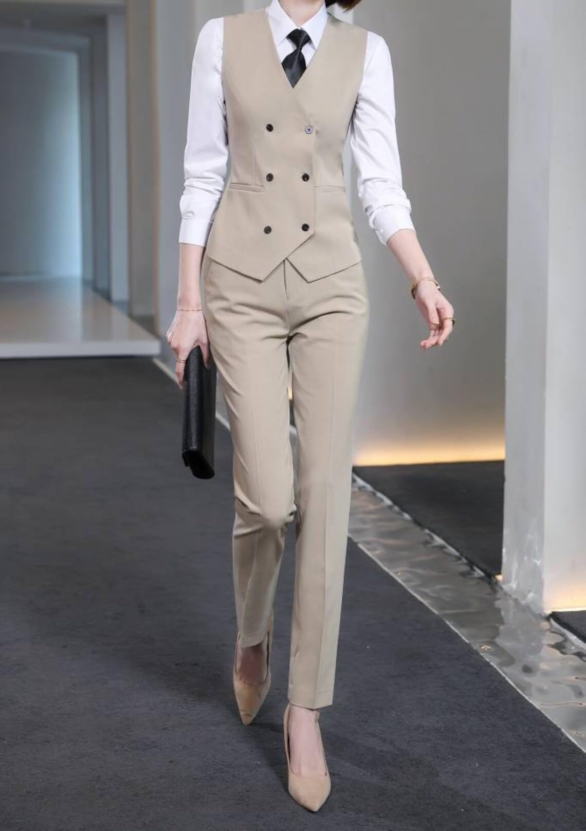 Kromoc Femme Costume de Bureau Trois pièces pour Femme Veste à Revers de Pointe Gilet Pantalon Tuxedos Dîner de Gala Mariage