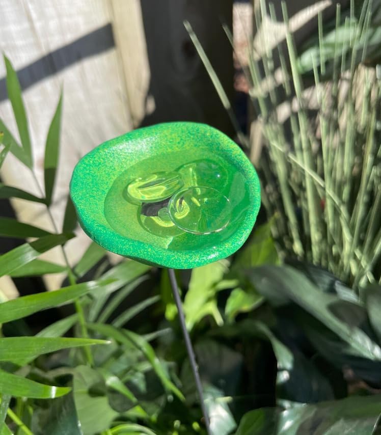 Set of 3 Bee & Butterfly Watering Stations with Garden Stakes – Ceramic Insect Drinking Cups with Glass Beads, Pollinator Garden Decor, Outdoor Flower Garden Sculpture