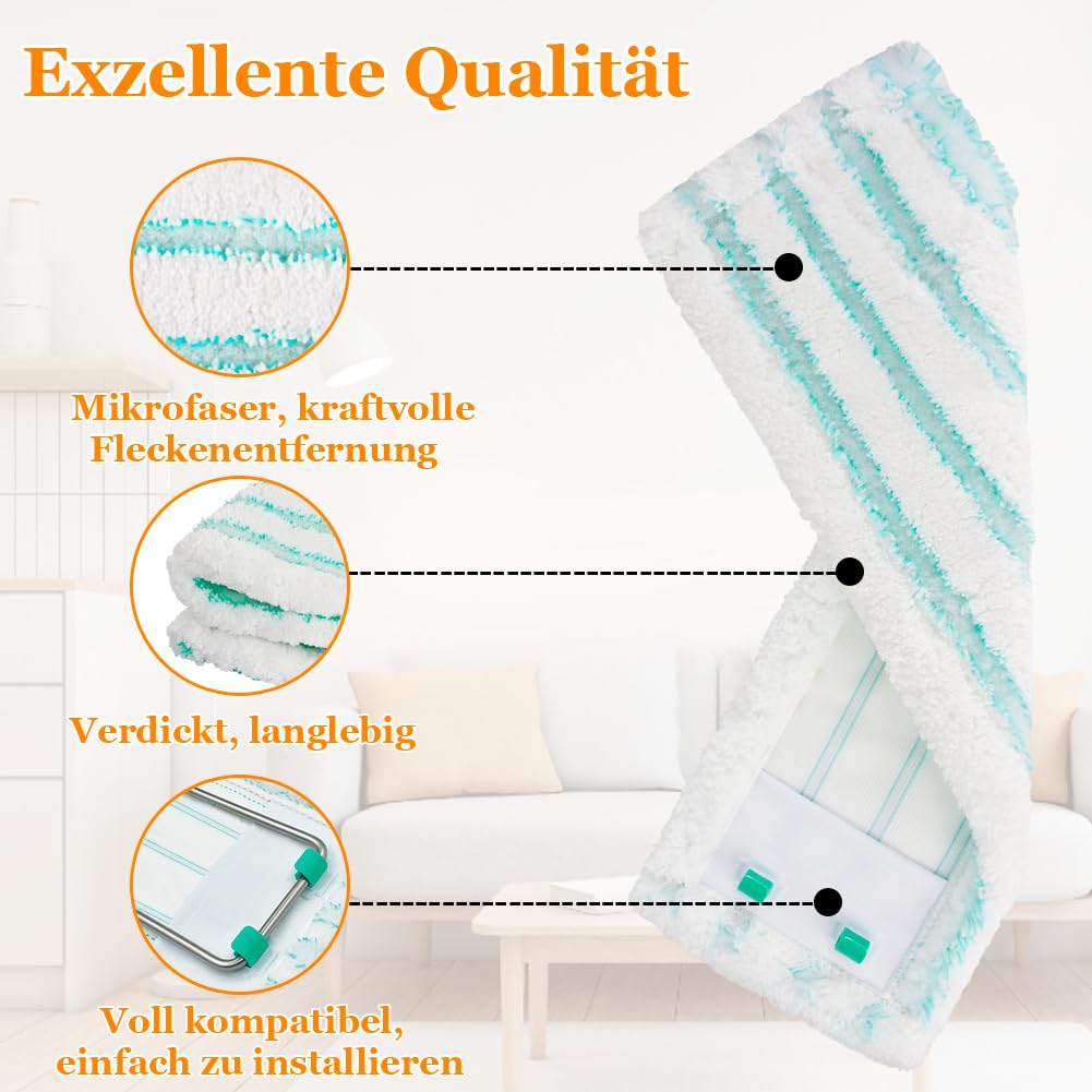 4 sztuki wymiennych nakładek do mopa dla Leifheit Profi XL Cotton Plus/Profi XL Micro Duo. Nakładki z mikrofibry do wszystkich typów podłóg, grubie o dużej chłonności wody.