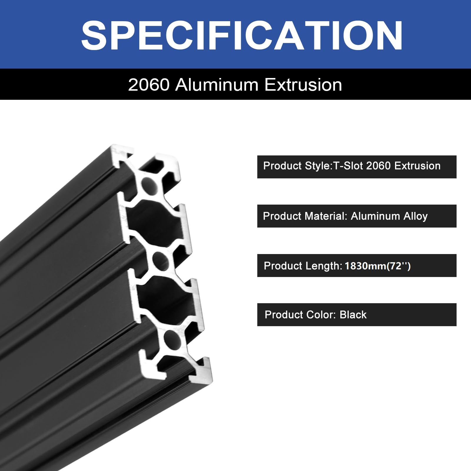 2 Pack 2060 T Slot Aluminum Extrusion 1830mm 72 Inch Black — Amazon image 3