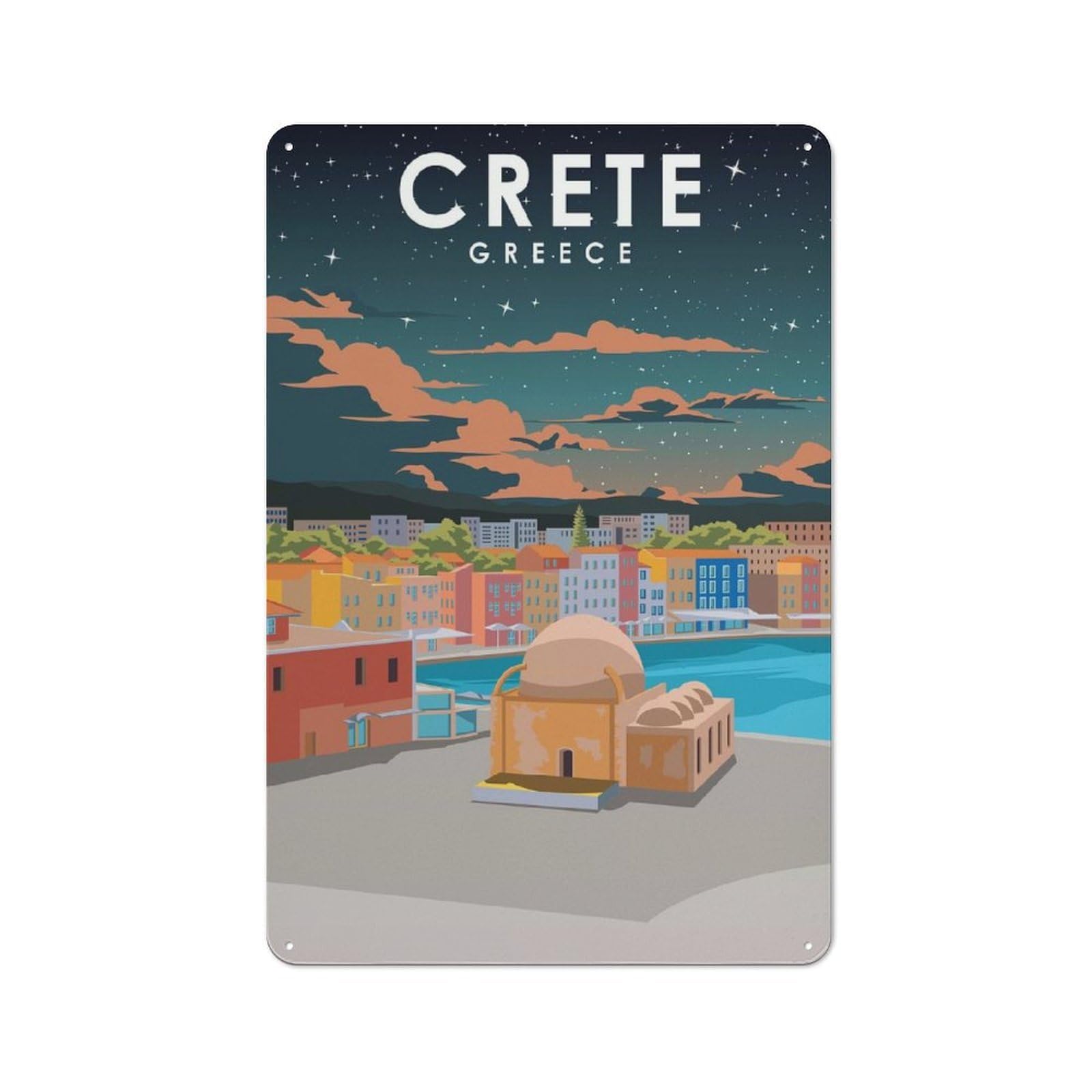 Junmoney Style-14 Vintage Tin Sign 30X20cm With Crete Greece Travel Art For Garage Or Workshop, For Metal Sign Collectors, For Cafés, Pubs And Restaurants