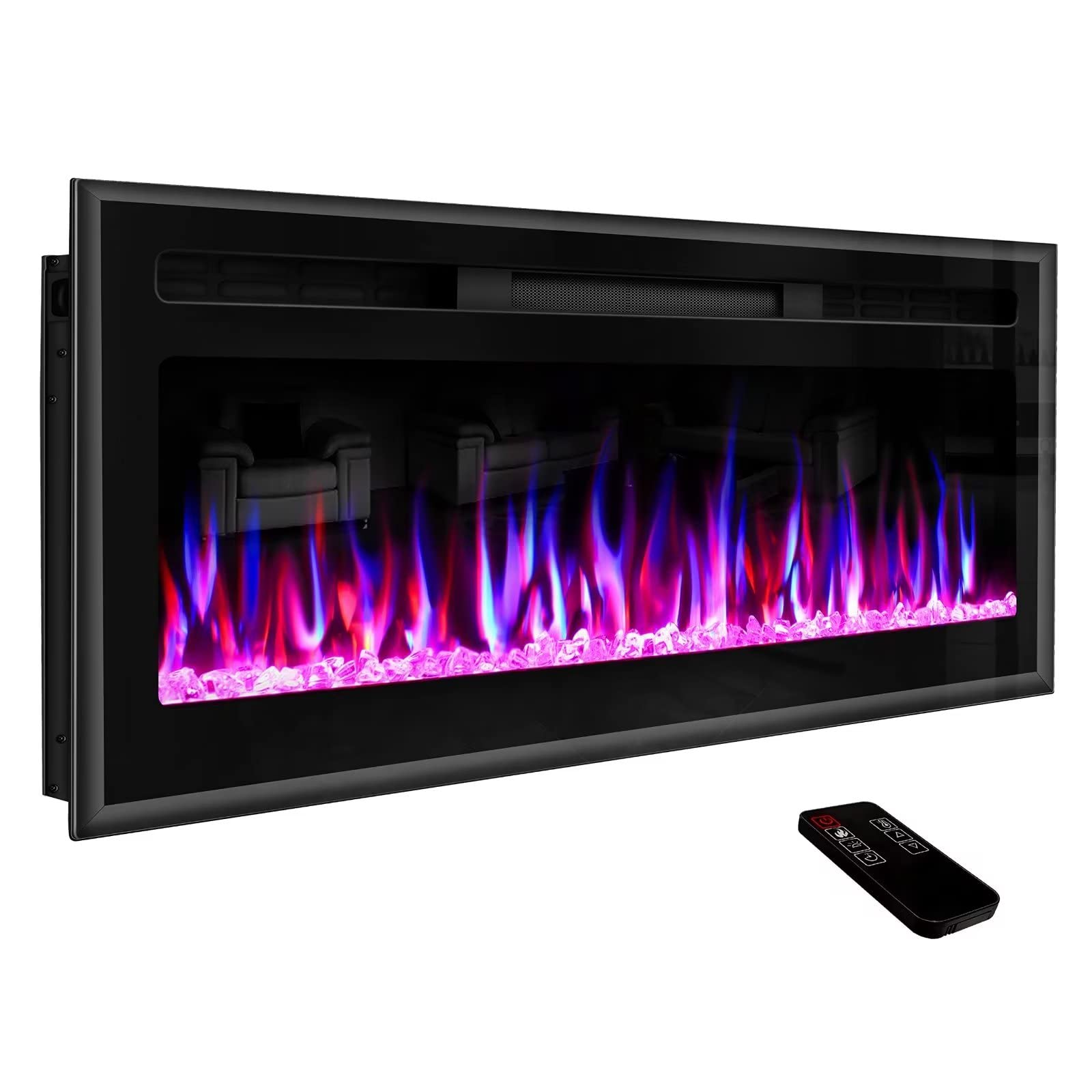 Hocookeper 43 inch Electric Fireplace, Wall Mounted Fireplace Inserts, Recessed Fireplace Heater, Mirrored Electric Fireplace with Adjustable Flame Colors, Bracket, Timer,750w/1500w, Black
