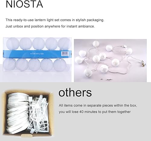 Miniatura 4 de Guirnalda de luces de linterna, luces decorativas enchufables y conectables, para decoración de ambiente interior y exterior, linterna de papel