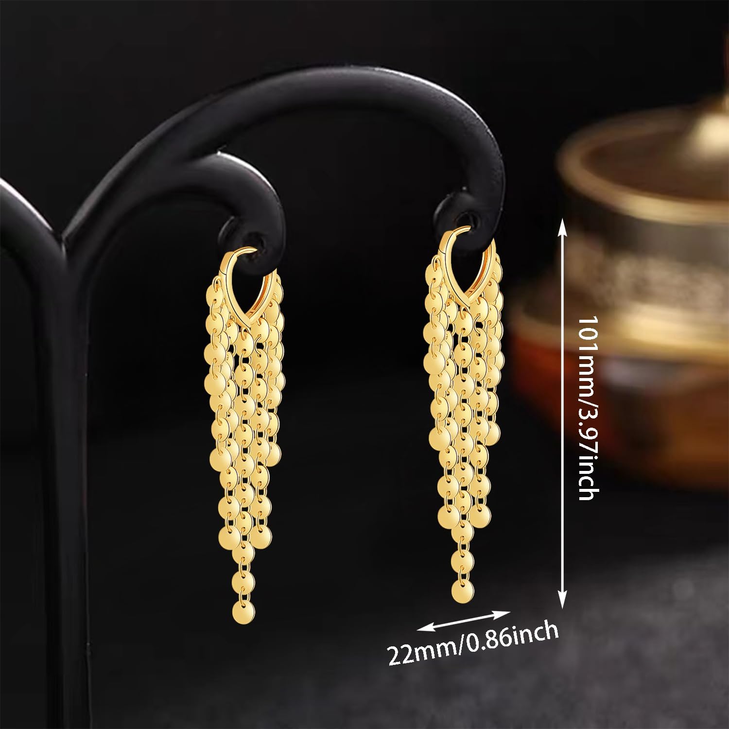 Bohemian Dainty 14K Gold Sequin Tassel Lightweight Dangle Drop Earrings Aesthetic Fringe Sparkly Alloy Huggie Earrings For Women - Image 5