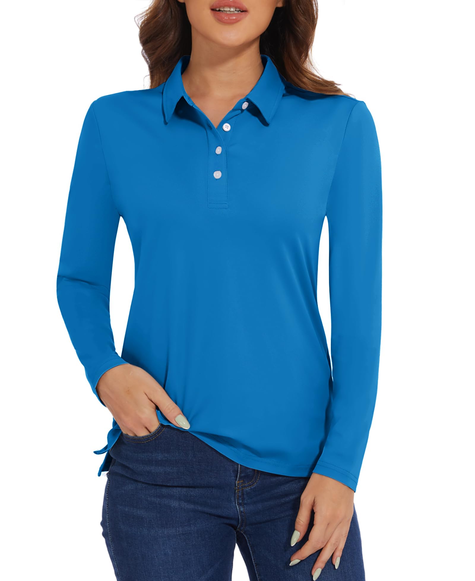 MAGCOMSEN Women's Polo Shirts Long Sleeve Golf Shirt Quick Dry UPF 50+ Sun Protection Lightweight Tennis Shirts