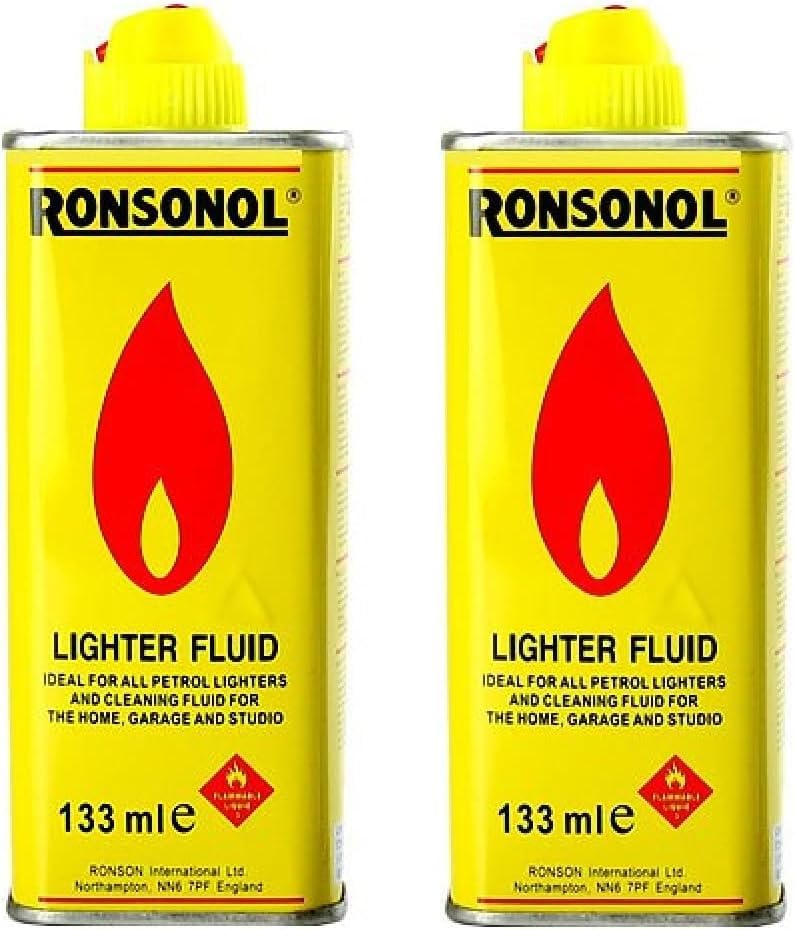 Lighter Fluid 133ml Ronsonol - 2 Pack | Clean Burning Fuel for Refillable Lighters | Compatible with Zippo and Universal Petrol Lighters | Fast Ignition Reliable Flame