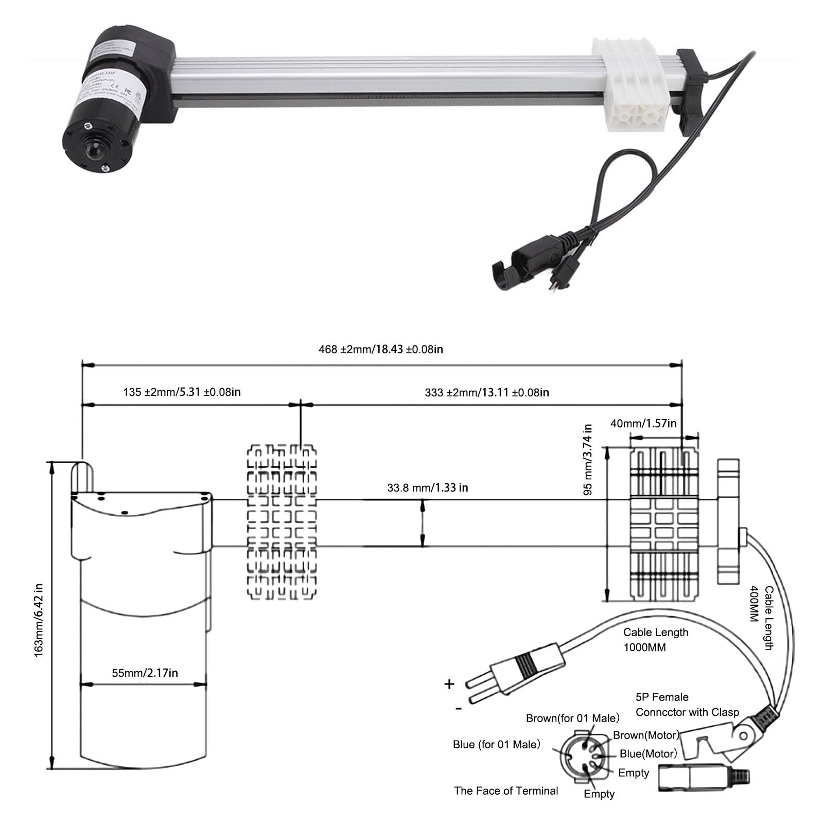 WOOXGEHM Power Recliner Lift Chairs Motor Actuator, 333mm Stroke IPX4 Protection DC29V Recliner Motor Actuator for Electric Sofas Lift Chairs