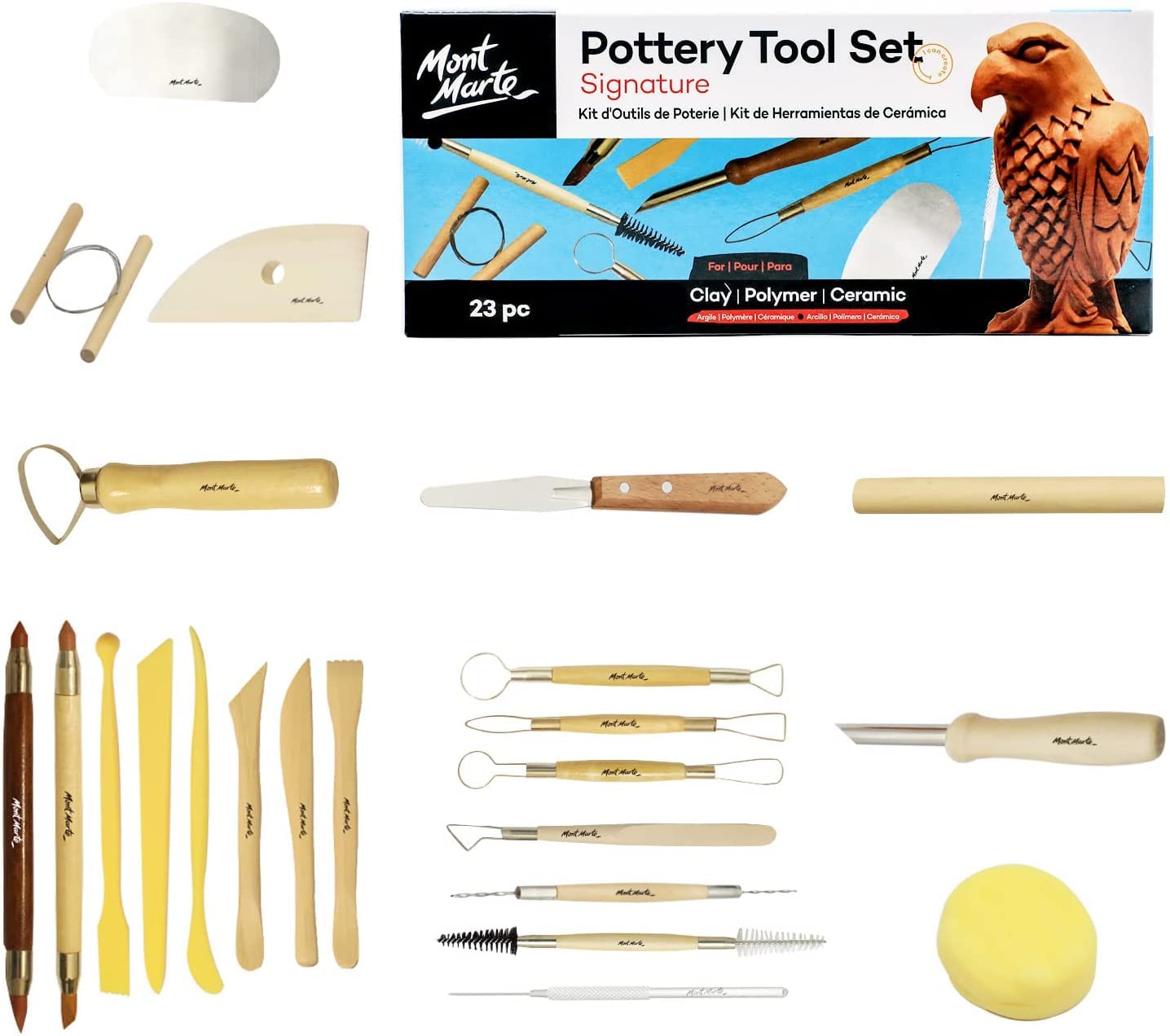 Mont Marte Pottery Tool Set Signature 23pc, Clay Sculpting Tool Kit, 23 Assorted Tools to Cut, Carve, Sculpt and Shape Air Dry, Polymer or Pottery, Ideal for Art, Craft, Pottery, Ceramic Sculptures-image-45