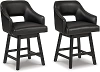 Signature Design by Ashley Tallenger 37" Swivel Counter Height Barstools, Set of 2 Faux Leather Black Upholstered Modern Kitchen Stools