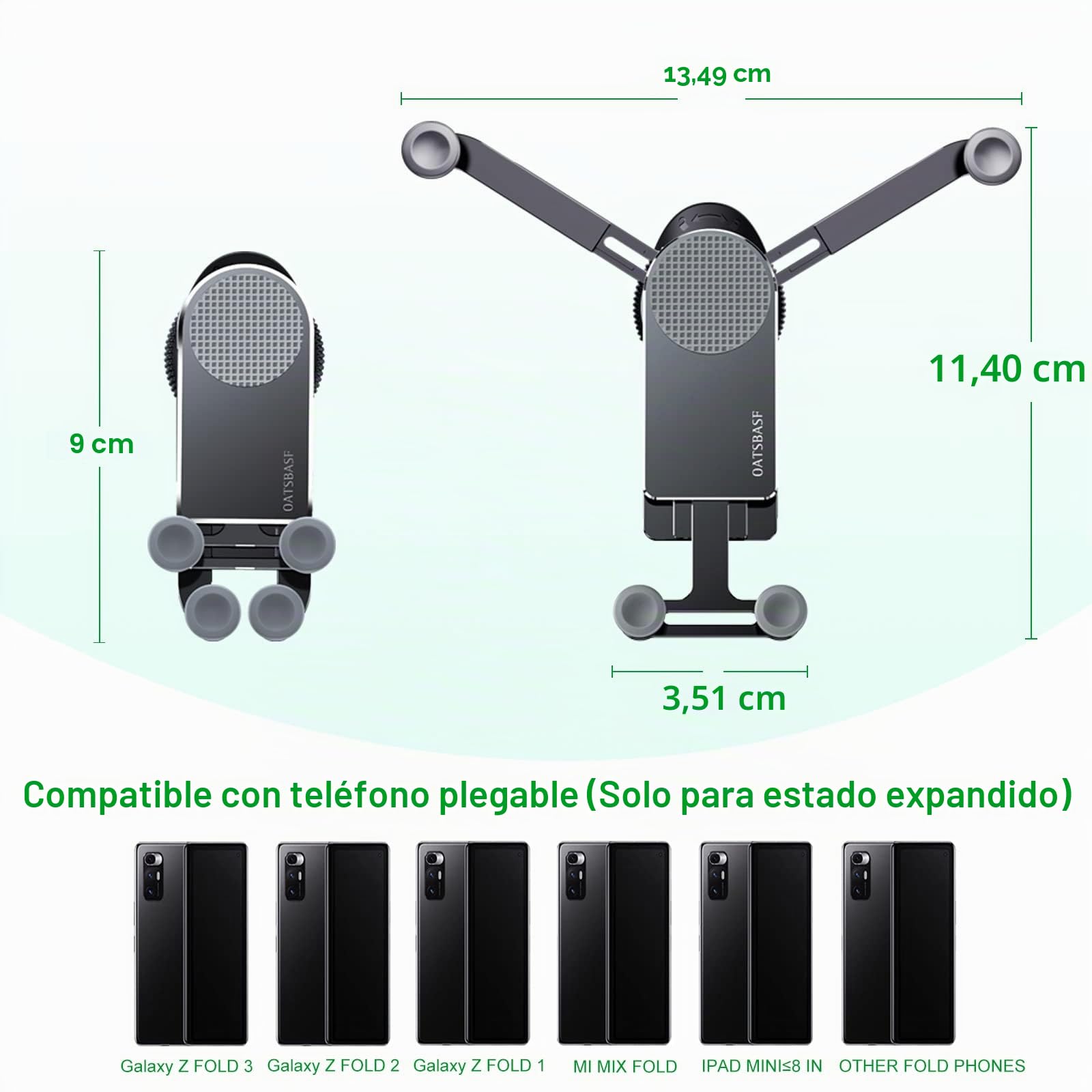 Z Fold 4 - Soporte de coche para ventana de parabrisas de salpicadero, aluminio, 2 modos para Samsung Galaxy Z Fold 6 5 4 3 2 accesorios y iPhone 16 15 Pro Max