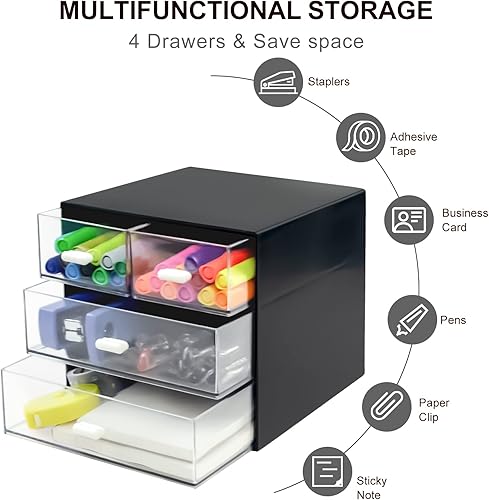 Miniatura 4 de Zuiaso Organizador de escritorio con cajón, caja de almacenamiento de escritorio, organizadores de suministros de papelería de oficina, organizador