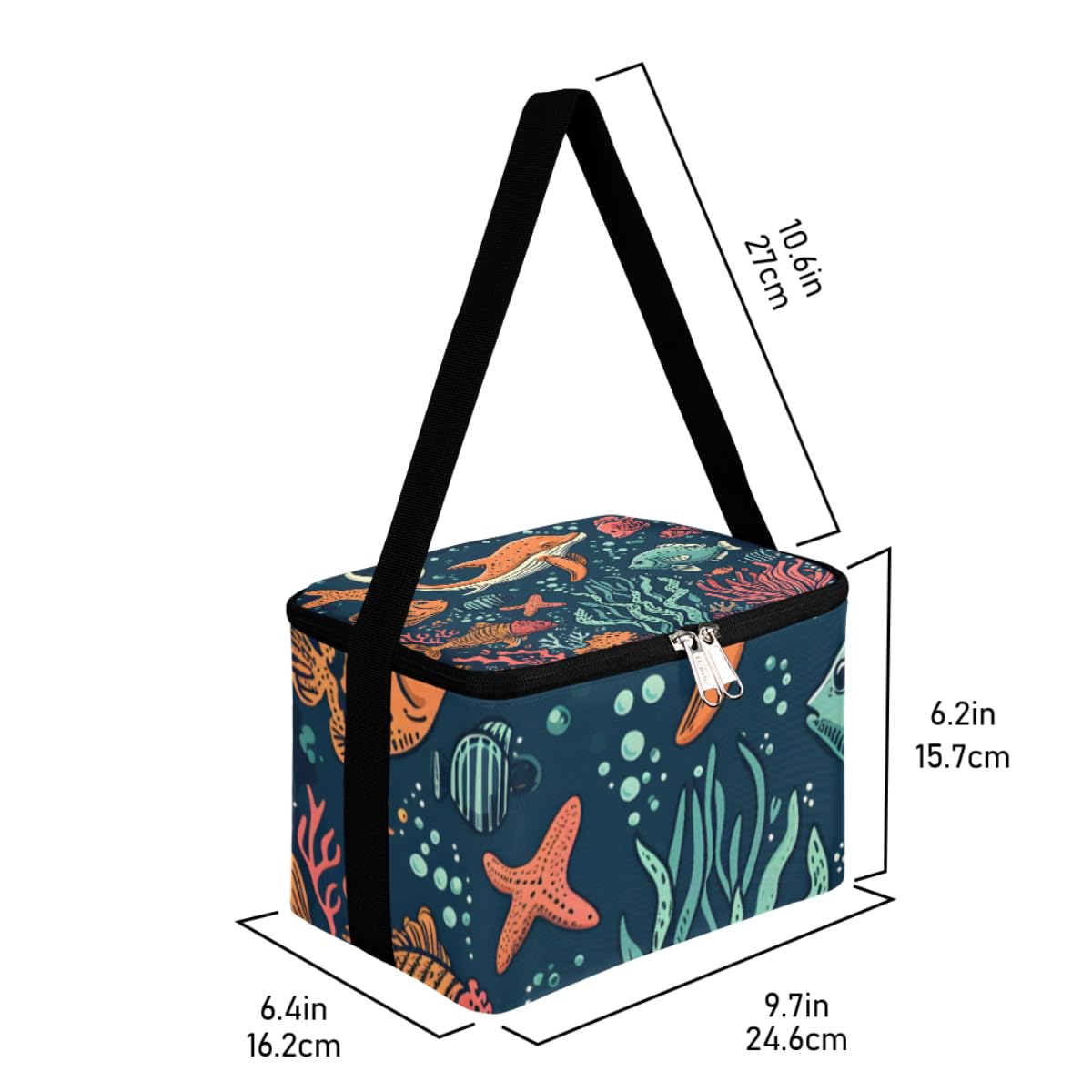 GzLeyigou Lunch Bags for Women Men 9 Cans,Ocean Whale Fish Hot & Cold Food Delivery Bag Insulated Grocery Bag Insulated Lunch Box Sea Coral Cooler Bag for Office Work Picnic Beach