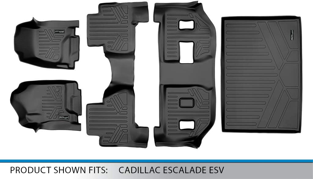 MAXLINER All Weather Custom Fit 3 Row & Cargo Liner Behind The 3rd Row Floor Mat Liner Set Compatible with 2015-2020 Cadillac Escalade ESV