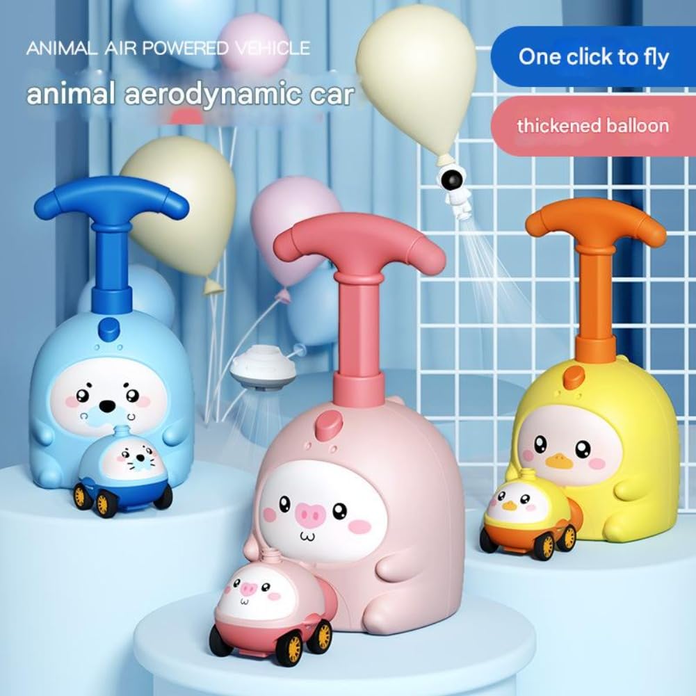 Animal Air Powered Balloon Car Toy, Animal Balloon Car Toy, Air Powered Balloons Car Launcher Set,Easy Manual BalloonPump,DIY Physics Learning for Party Fun (#C+2car) — view 2