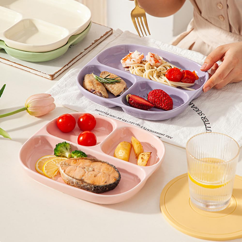 Ceramiczny talerz kontrolny dla dorosłych, talerz dietetyczny z 3 przegródkami, talerz żywieniowy do sałatek, deserów, makaronu, biftecka, śniadania