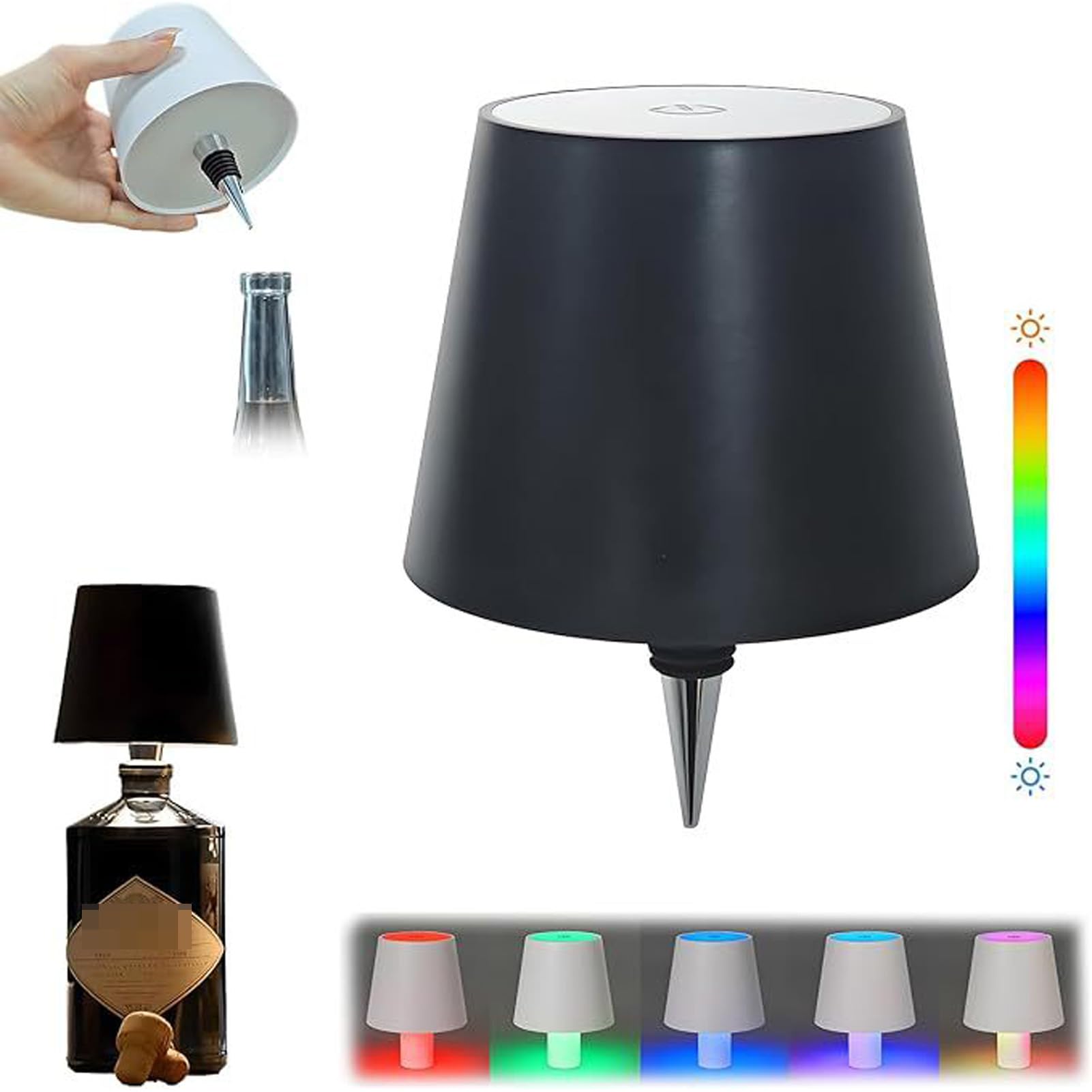 Lampa LED na butelkę wina, 7-kolorowe bezstopniowe ściemnianie ładowanie LED lampka do butelki, dotykowy bezprzewodowy klosz na butelkę LED, nadaje się do barów, restauracji, może być również używana