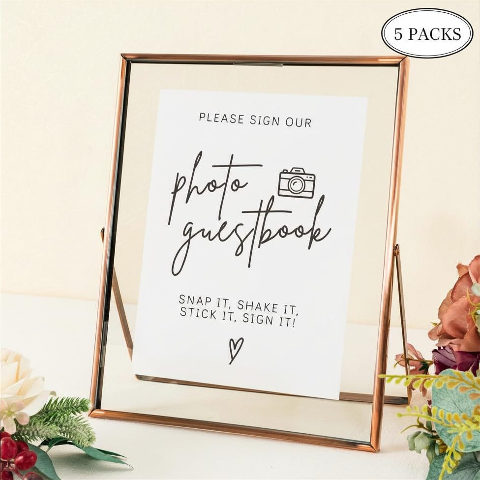 Image of Calculs 5-Pack Photo Guest Book Sign, 8x10 Copper Floating Picture Frame | Double glass metal frame, fits 6x8 insert, photo guest book station, reusable tabletop frame for signs and photos