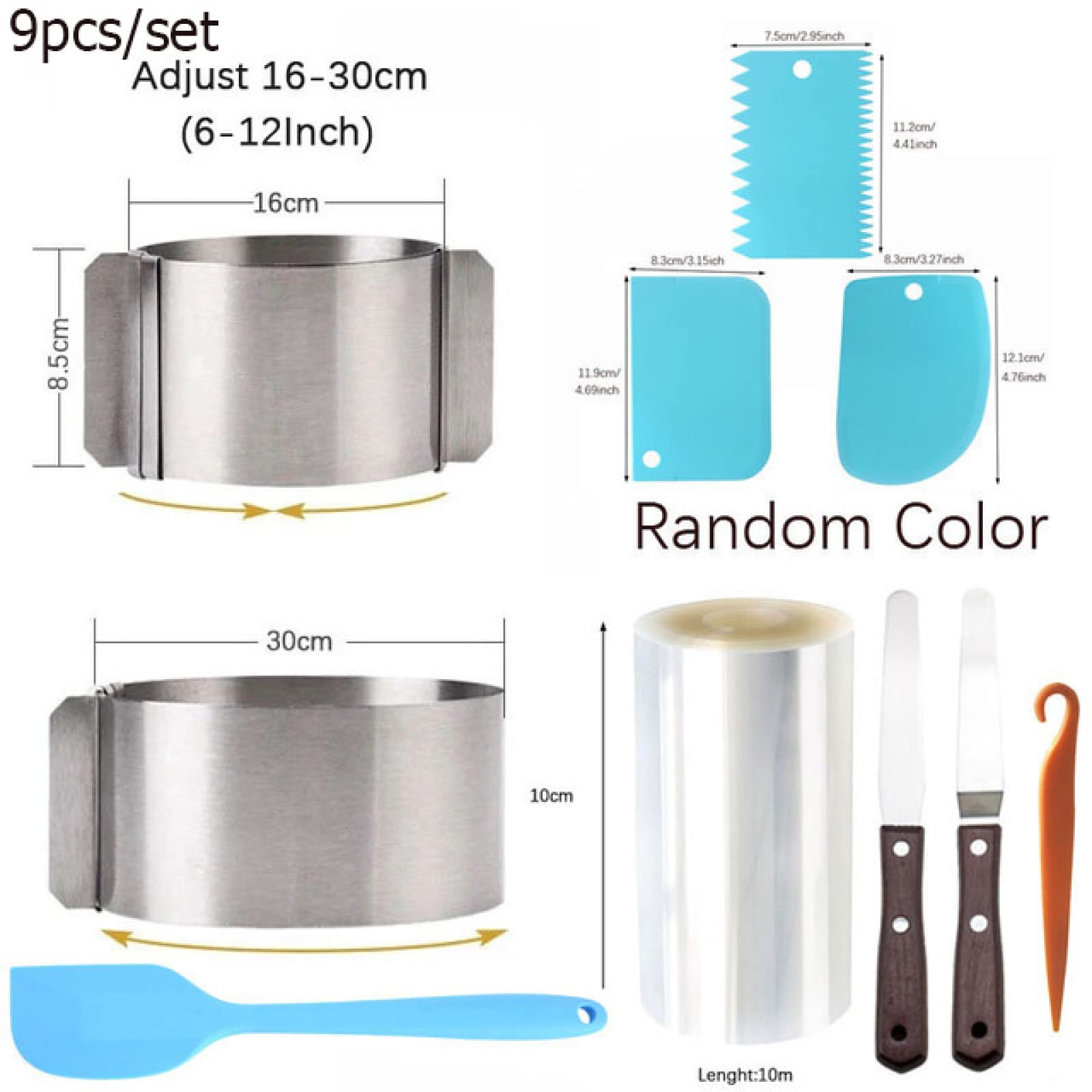 Tortenring, rund, verstellbar, Mousse-Ring, Dessert-Backform, Mousse, umlaufende Kante, Kuchenhalsband, Rolle, 9-teiliges Set, 9 Stück B
