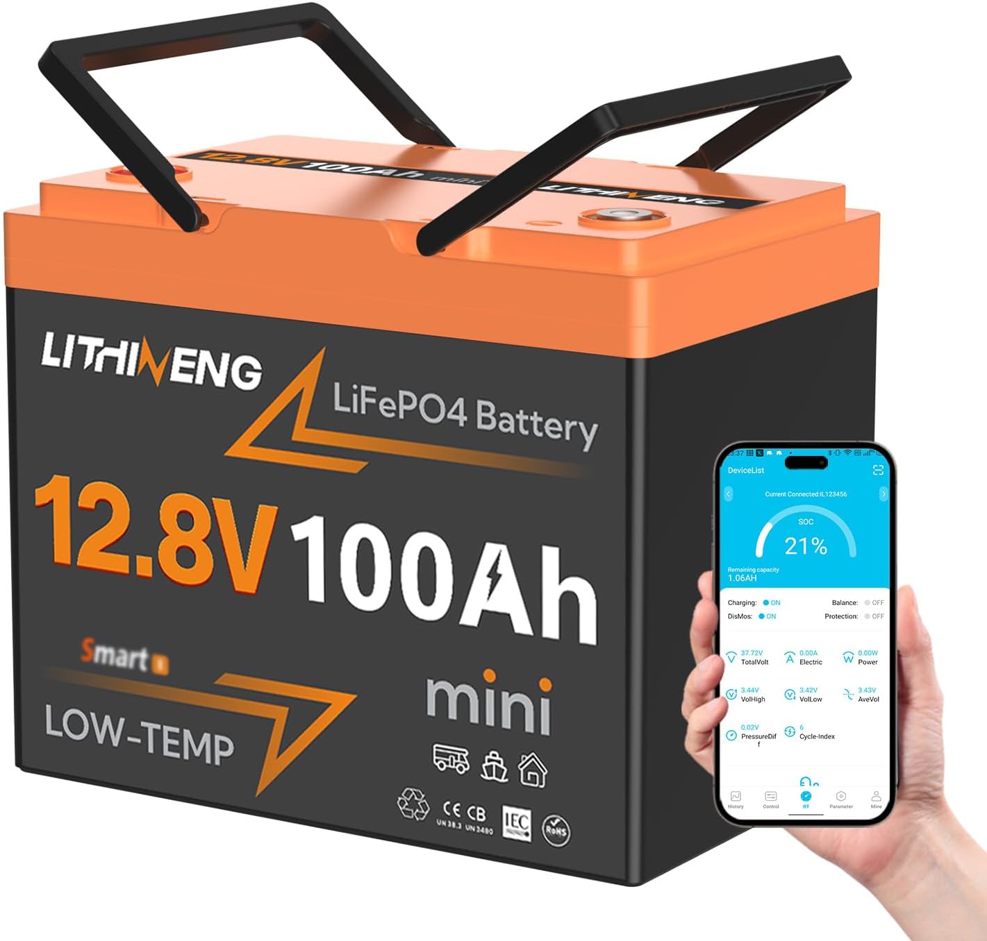 12V 100Ah LiFePO4 Battery with Bluetooth