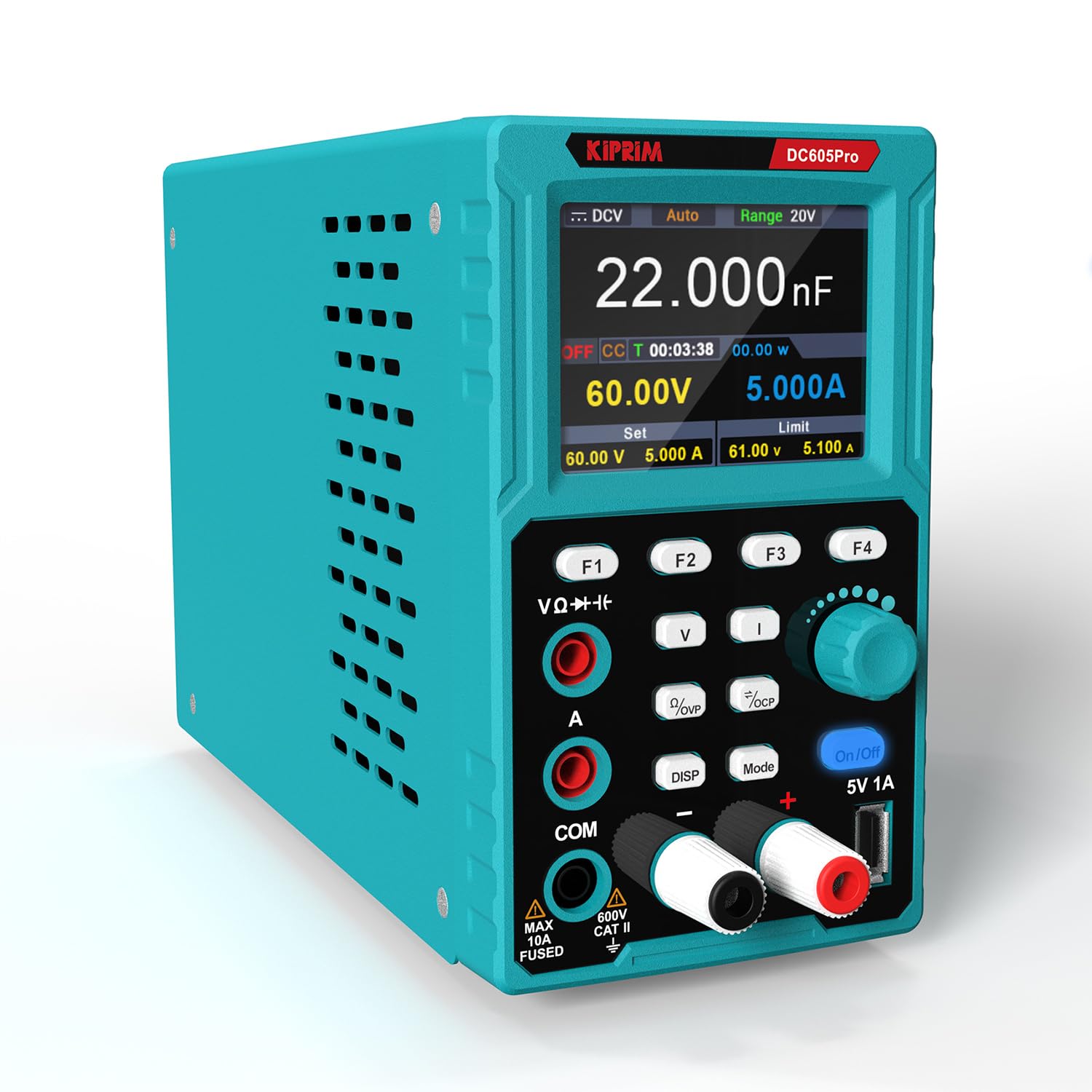 Kiprim 2-in-1 Programmierbares Labornetzgerät und Multimeter (0–60 V, 0–5 A) DC605Pro Labornetzteil mit Datenspeicher, hoher Präzision, OCP, OVP, PC-Software und USB-Aufladung