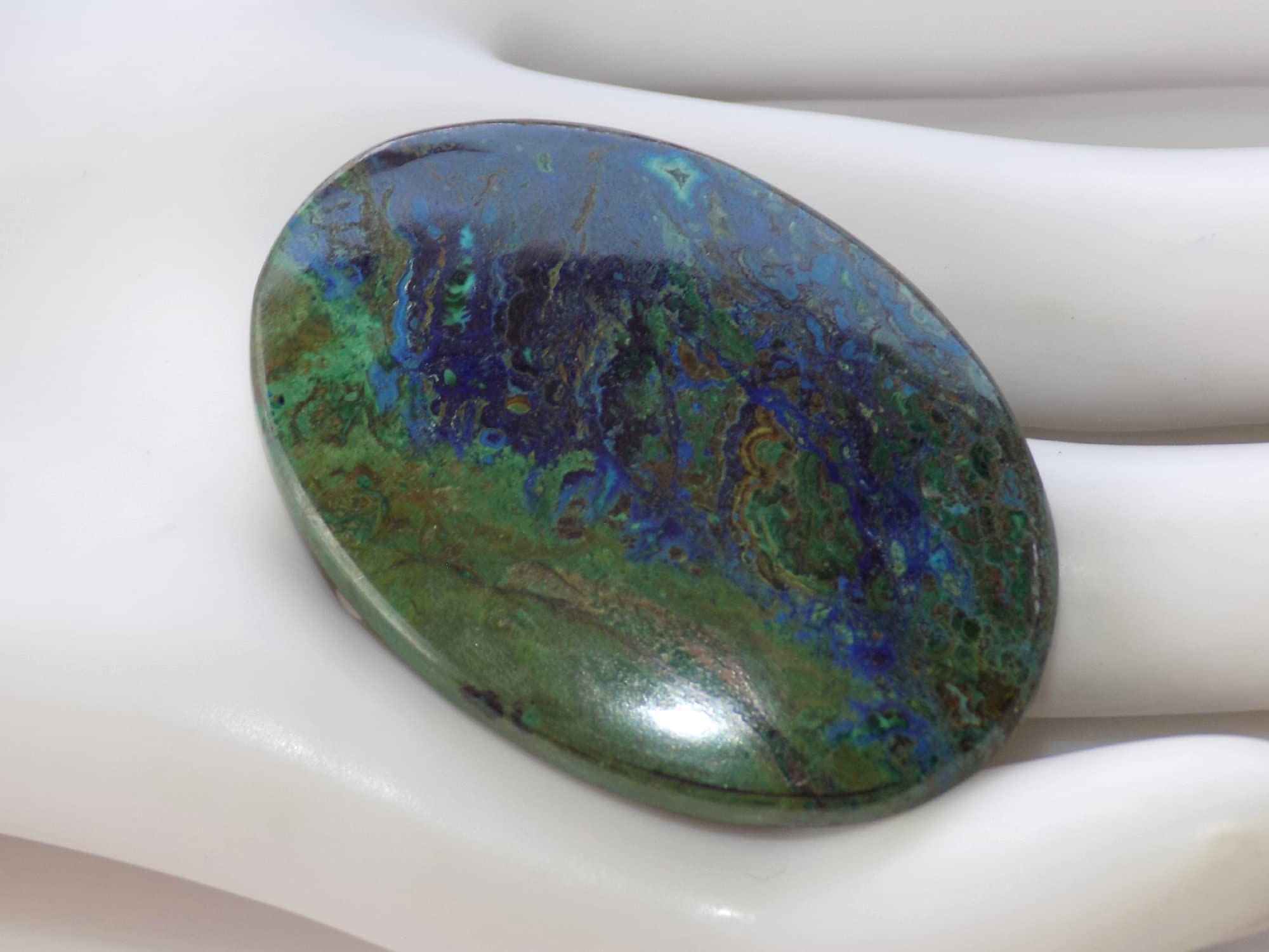 Zielony niebieski azuryt kamień szlachetny, naturalny rzadki kaboszon azurytowy, 55 karatów. owalny kształt 41 x 29 x 5 mm OCN-591, 41x29x5mm, kamień szlachetny, azurit
