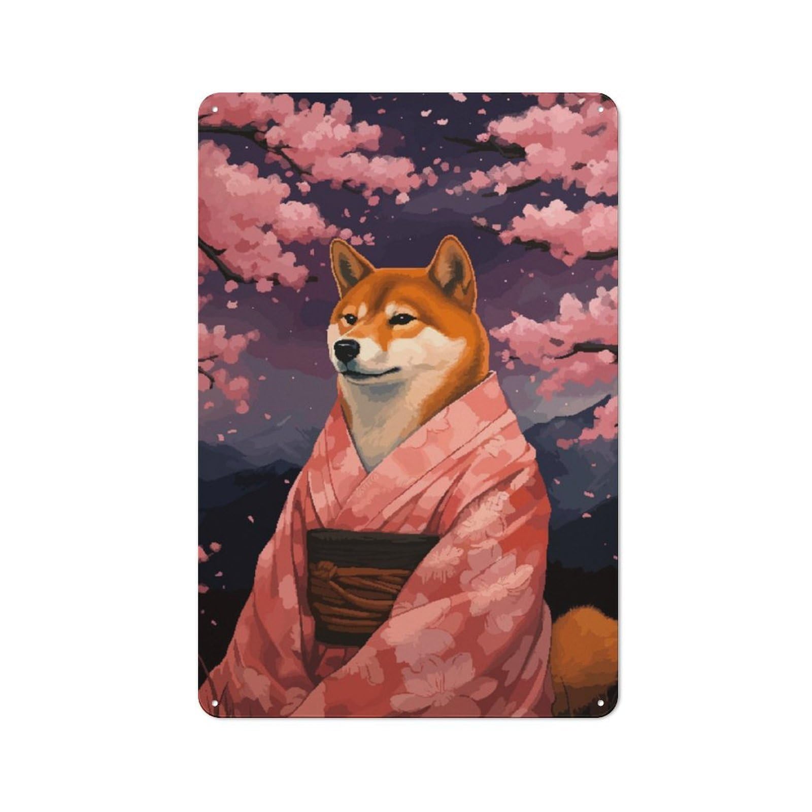 Junmoney Shiba Inu Sakura Pixel Art Retro-Style Metal Plaque 30X20cm For Kitchen Or Home Bar, Gift For Home Bar Enthusiasts During The Christmas Season