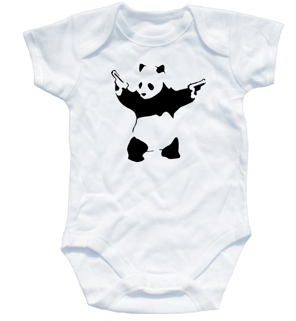 Naughtees Banksy Pandamonuim babygrow onesie white 6-12 months